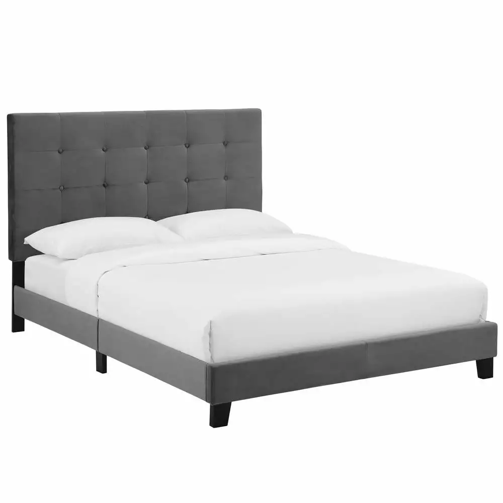 Modway Melanie Full Tufted Button Upholstered Velvet Platform Bed Gray