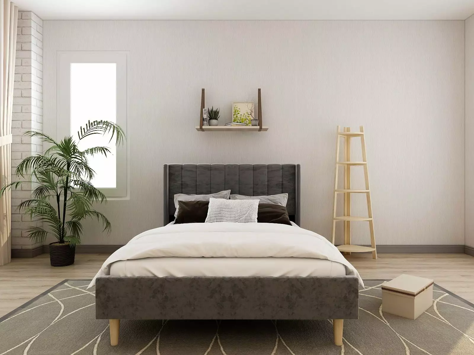 Tslinn Low Profile Upholstered Platform Bed Full Size Beds Dark-Grey Velvet