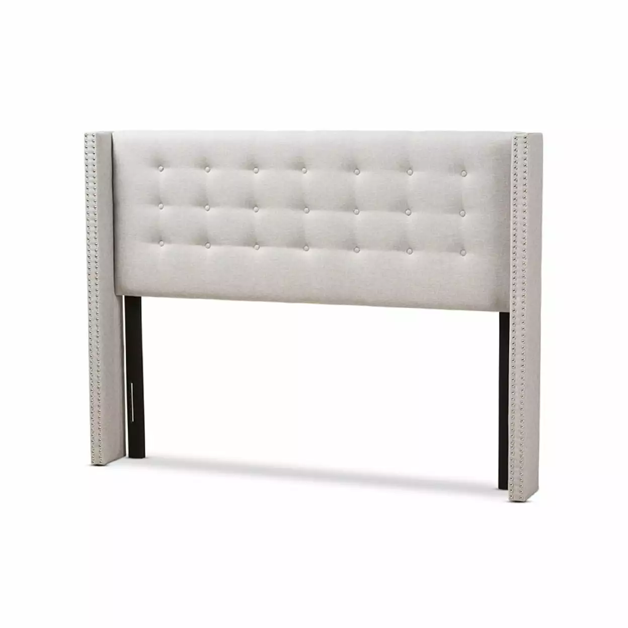 Baxton Studio Ginaro King Size Winged Bed - Modern Greyish Beige Fabric Button-Tufted Bed Wholesale Interiors