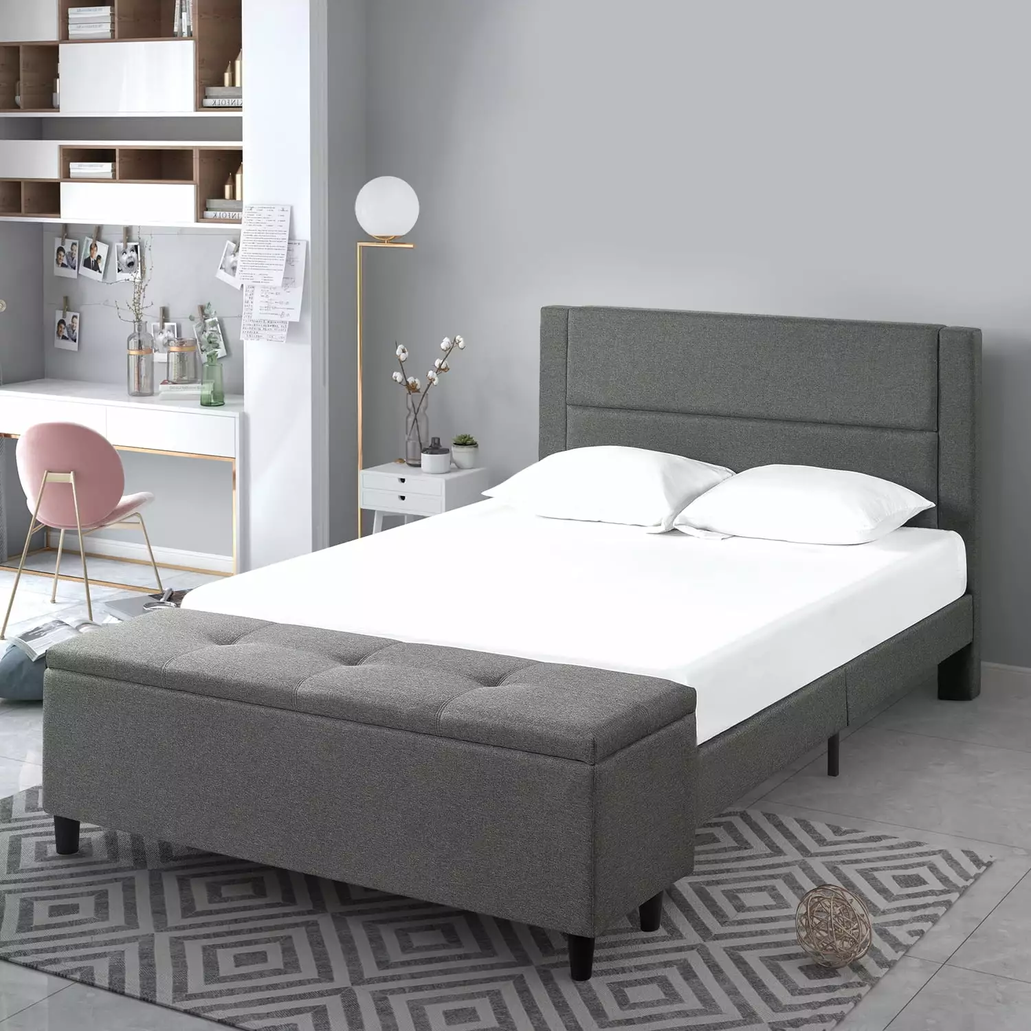 Zinus Wanda 48 Upholstered Platform Bed Storage Bench Queen Size Bed Frame