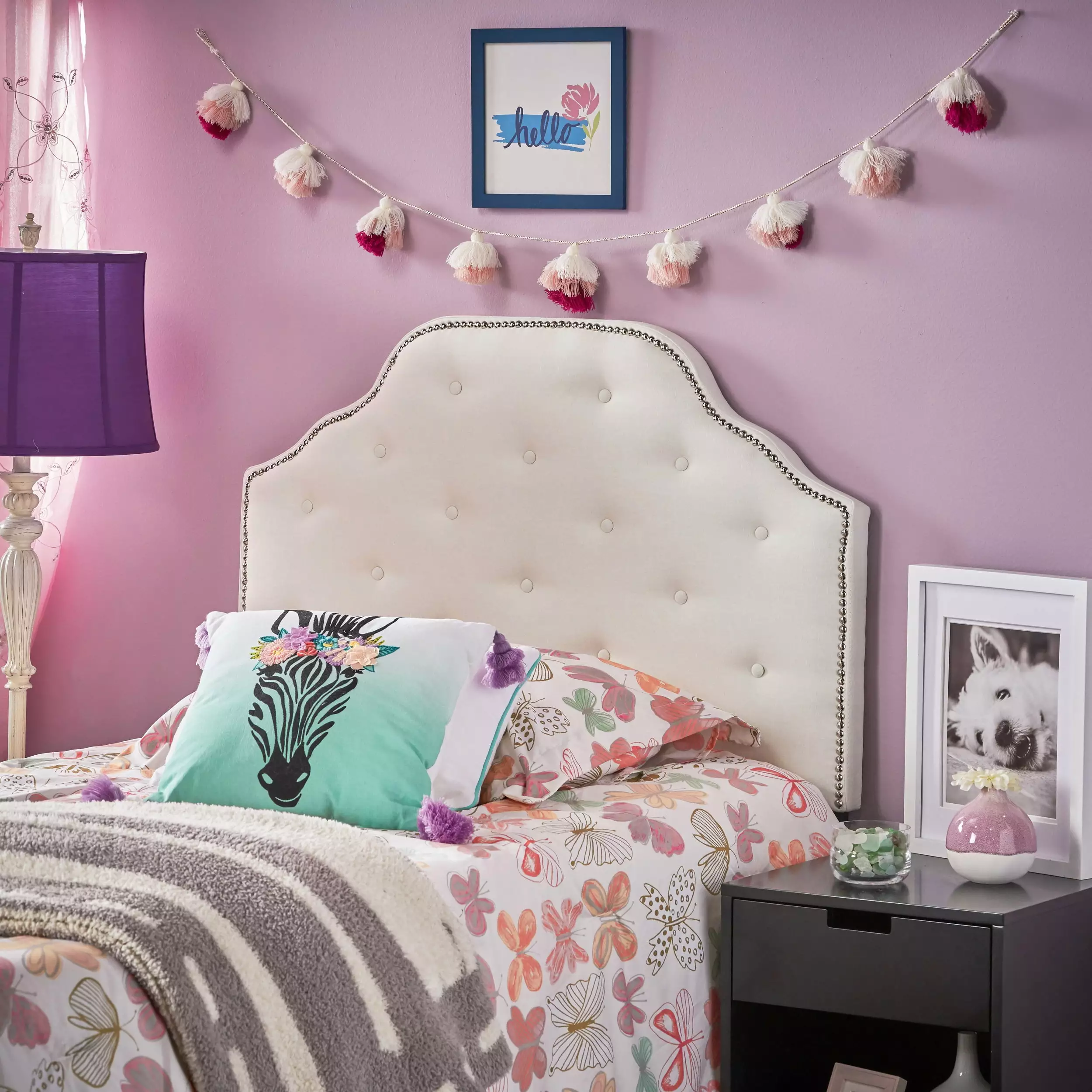 GDF Studio Gaius Contemporary Fabric Tufted Twin Headboard Nailhead Trim Ivory GDFSTUDIO