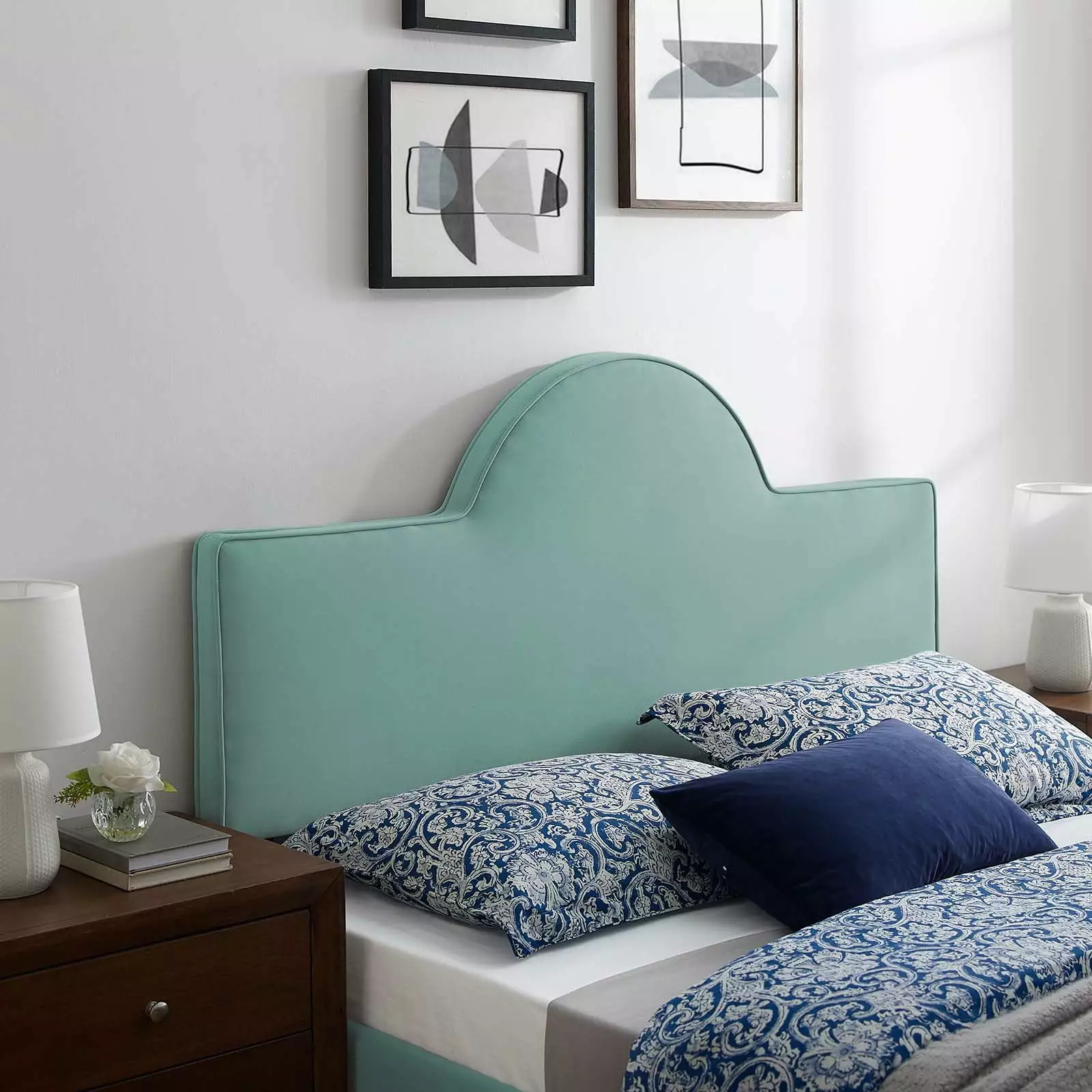 Modway Dawn Full Queen Modern Velvet Headboard Mint Green
