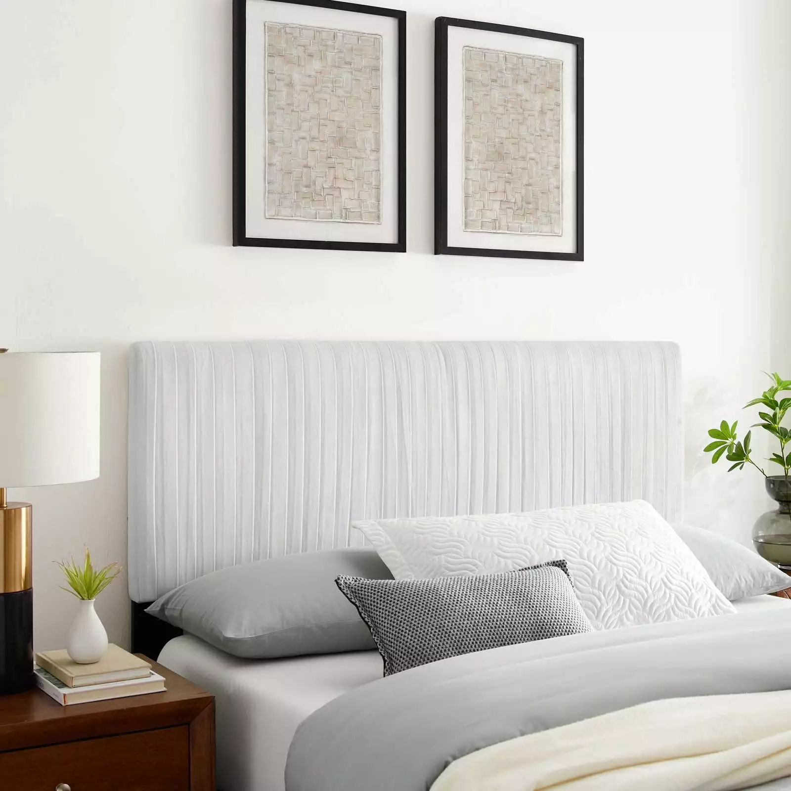 Modway Eloise Channel Tufted Velvet Twin Headboard White Functional Design