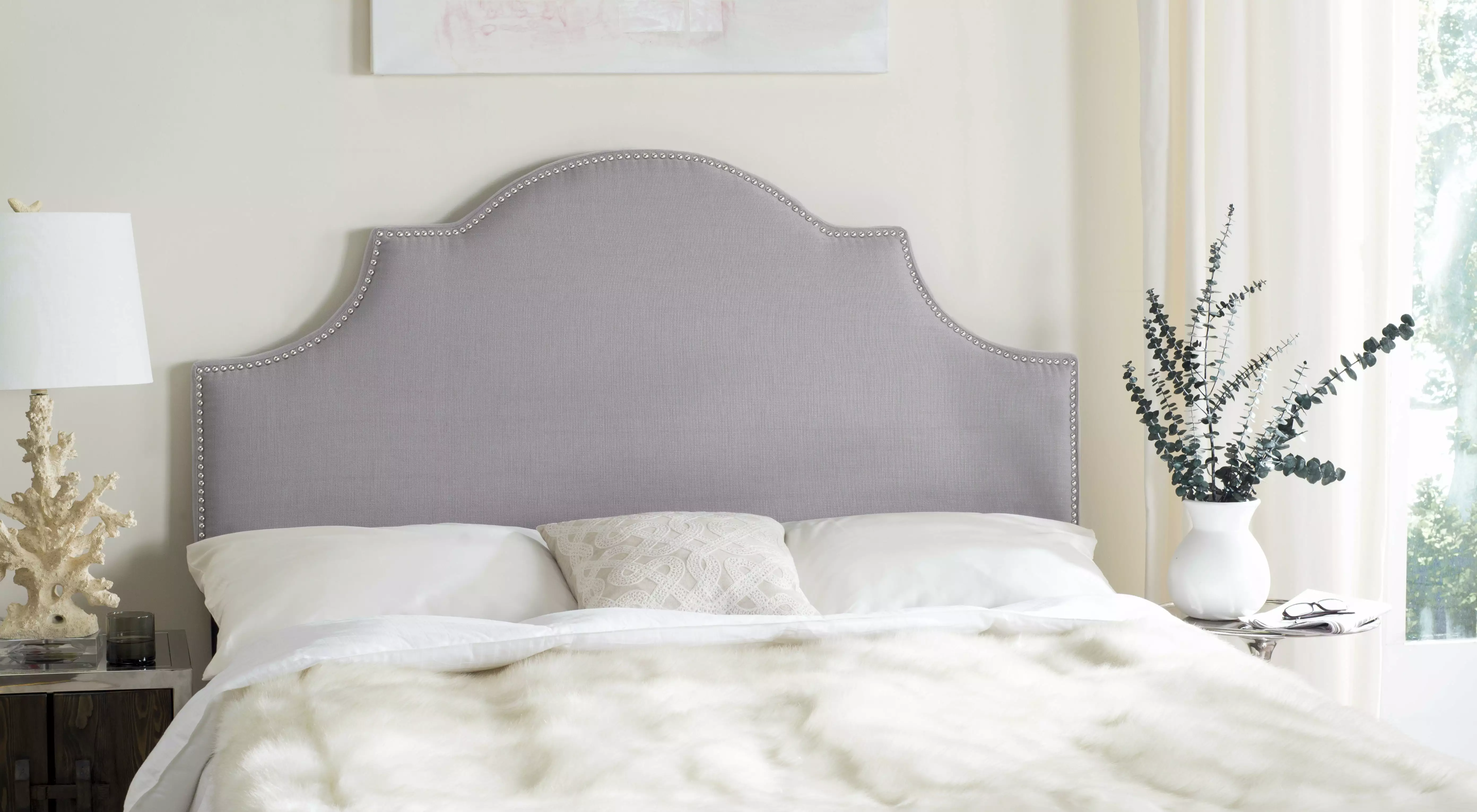 SAFAVIEH Hallmar Upholstered Queen Headboard Arctic Grey - Timeless Elegant Bedroom Headboard