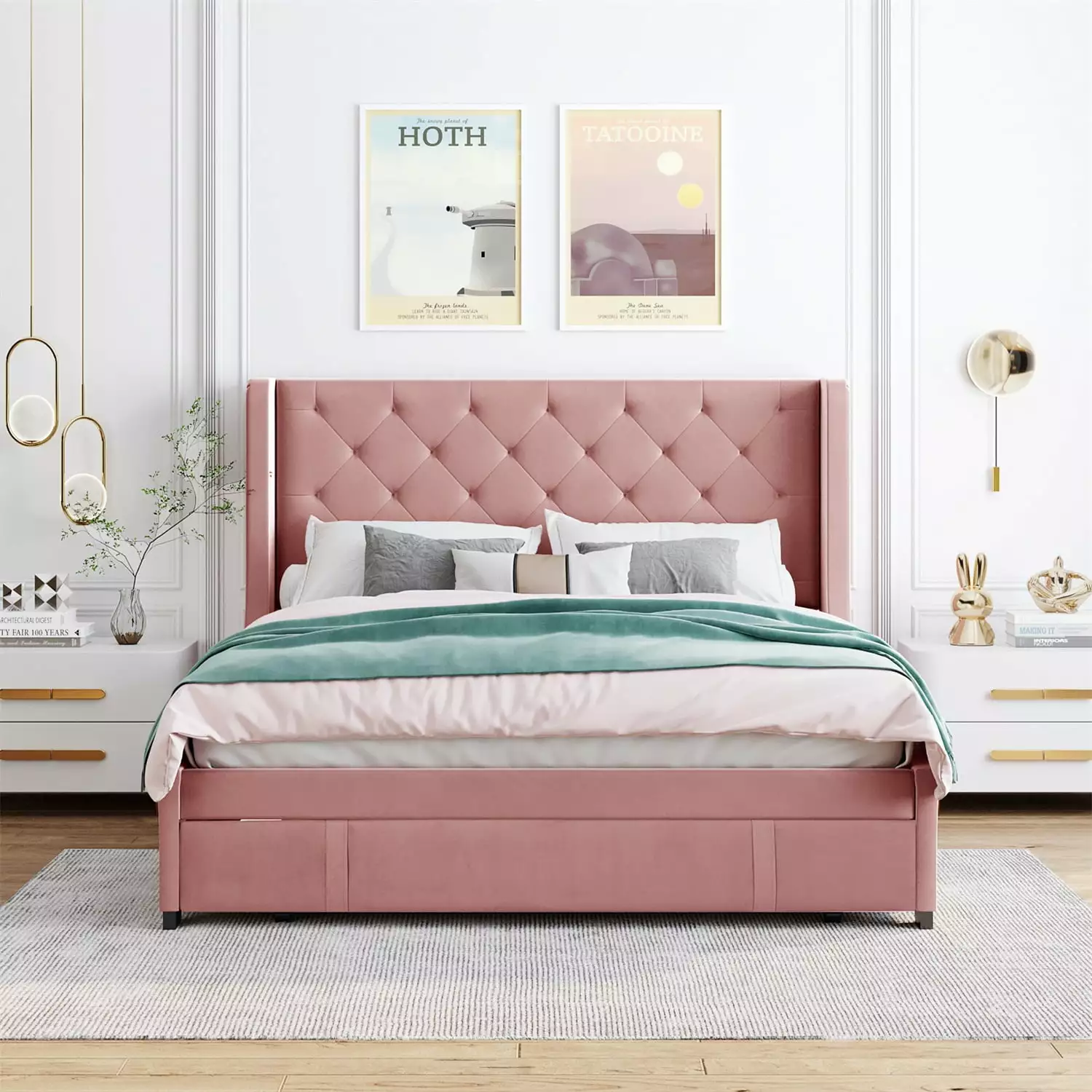 Kadyn Upholstered Platform Bed Frame Wingback Headboard Mattress Foundation Wood Slat Support No Box Spring Needed Easy As...
