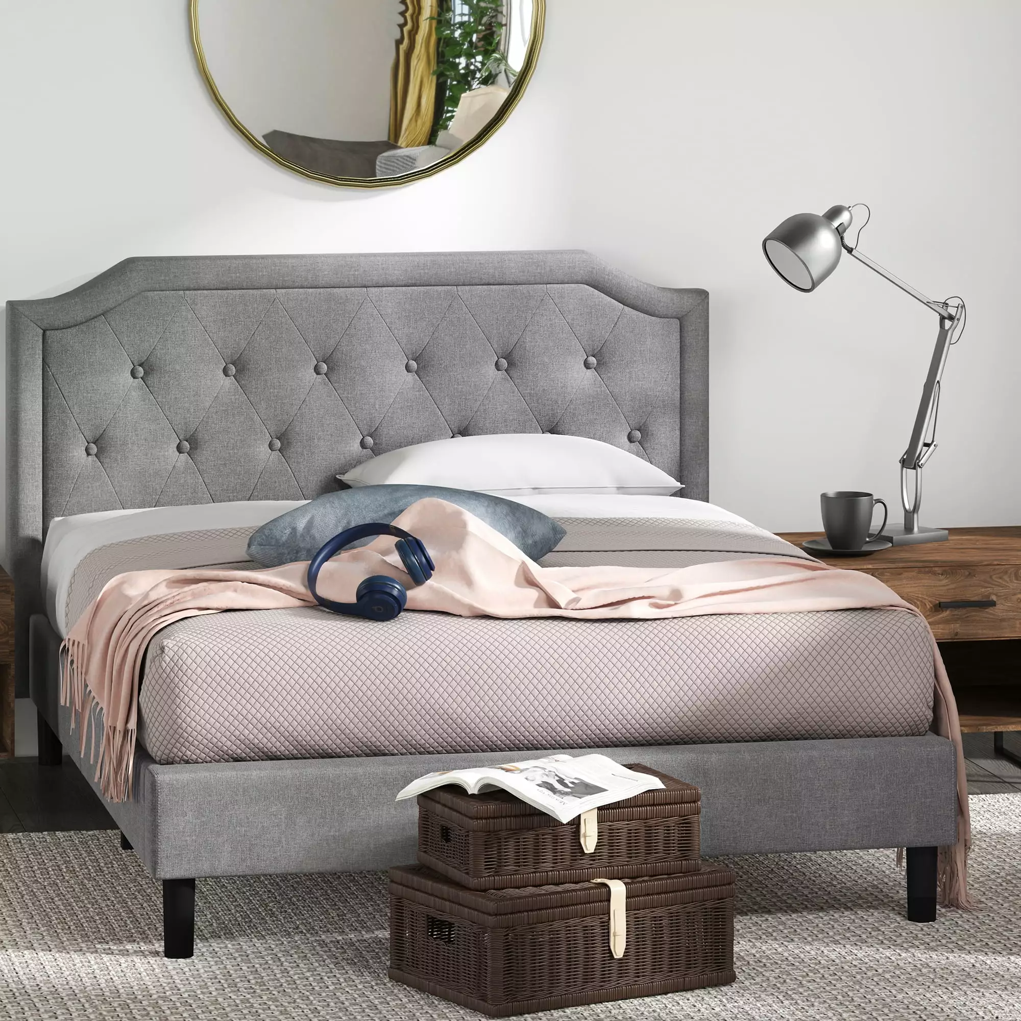 Zinus Kellen 43 Upholstered Scalloped Platform Bed Frame Queen Size - Modern Bed Design