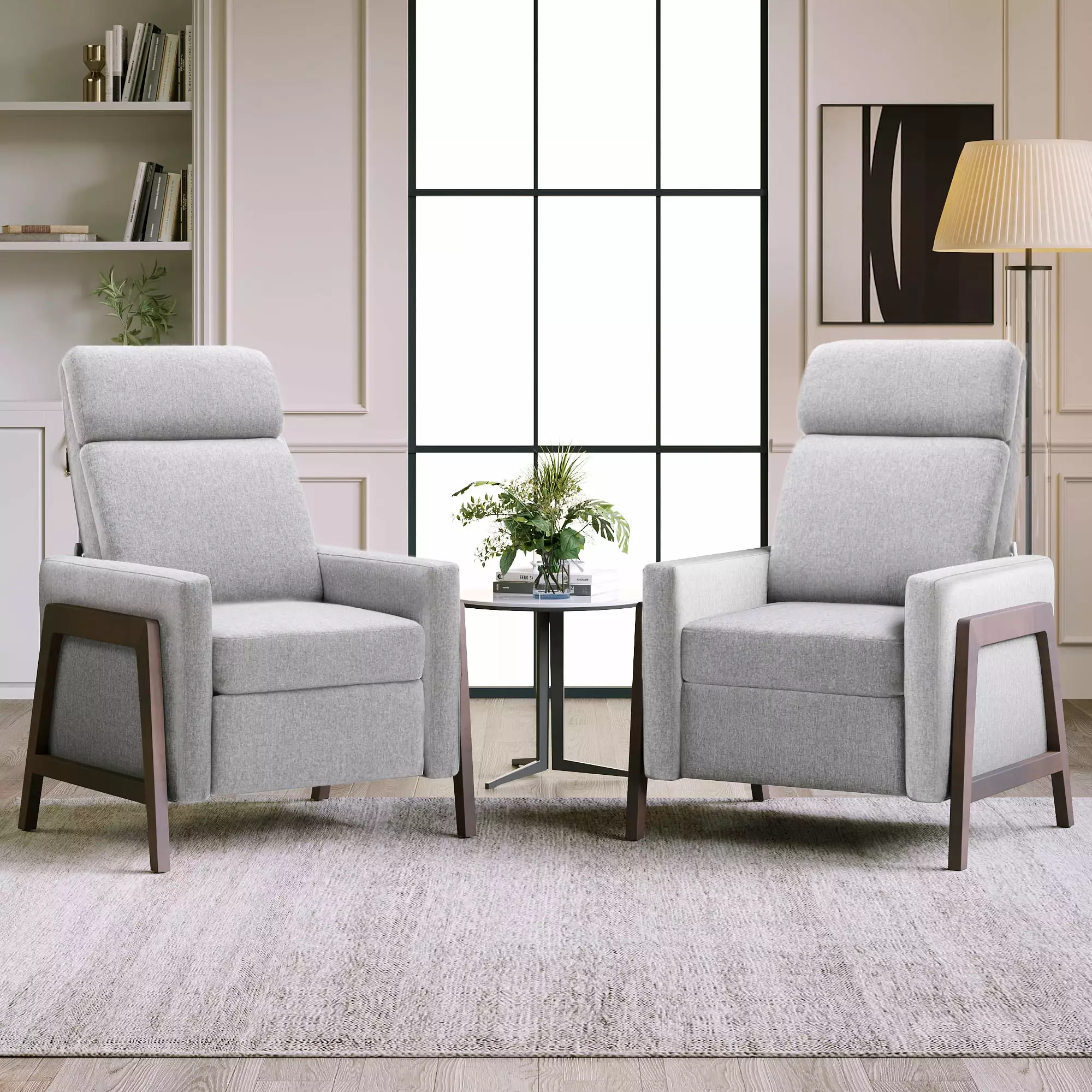 CoSoTower Set Two Wood-Framed Upholstered Recliner Chairs Adjustable Home Theater Seating Thick Cushions Gray