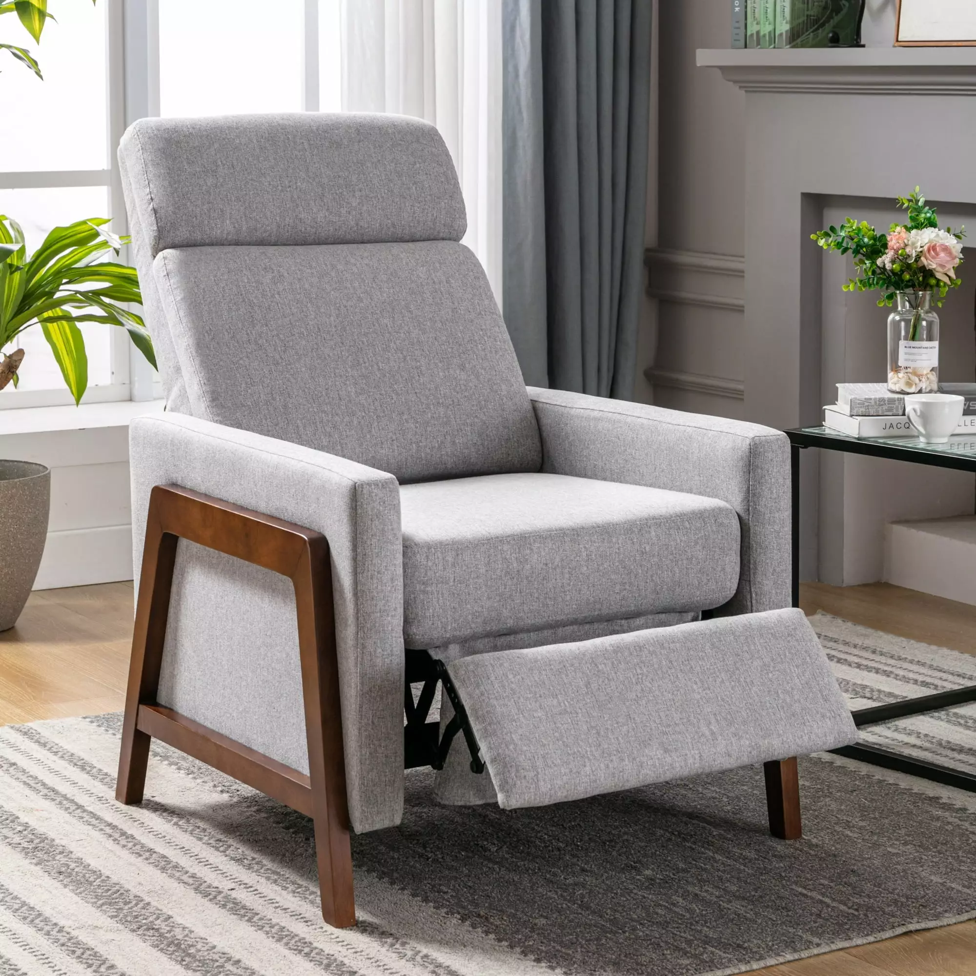 Nestfair Grey Upholstered Recliner Chair Thick Seat Cushion and Backrest
