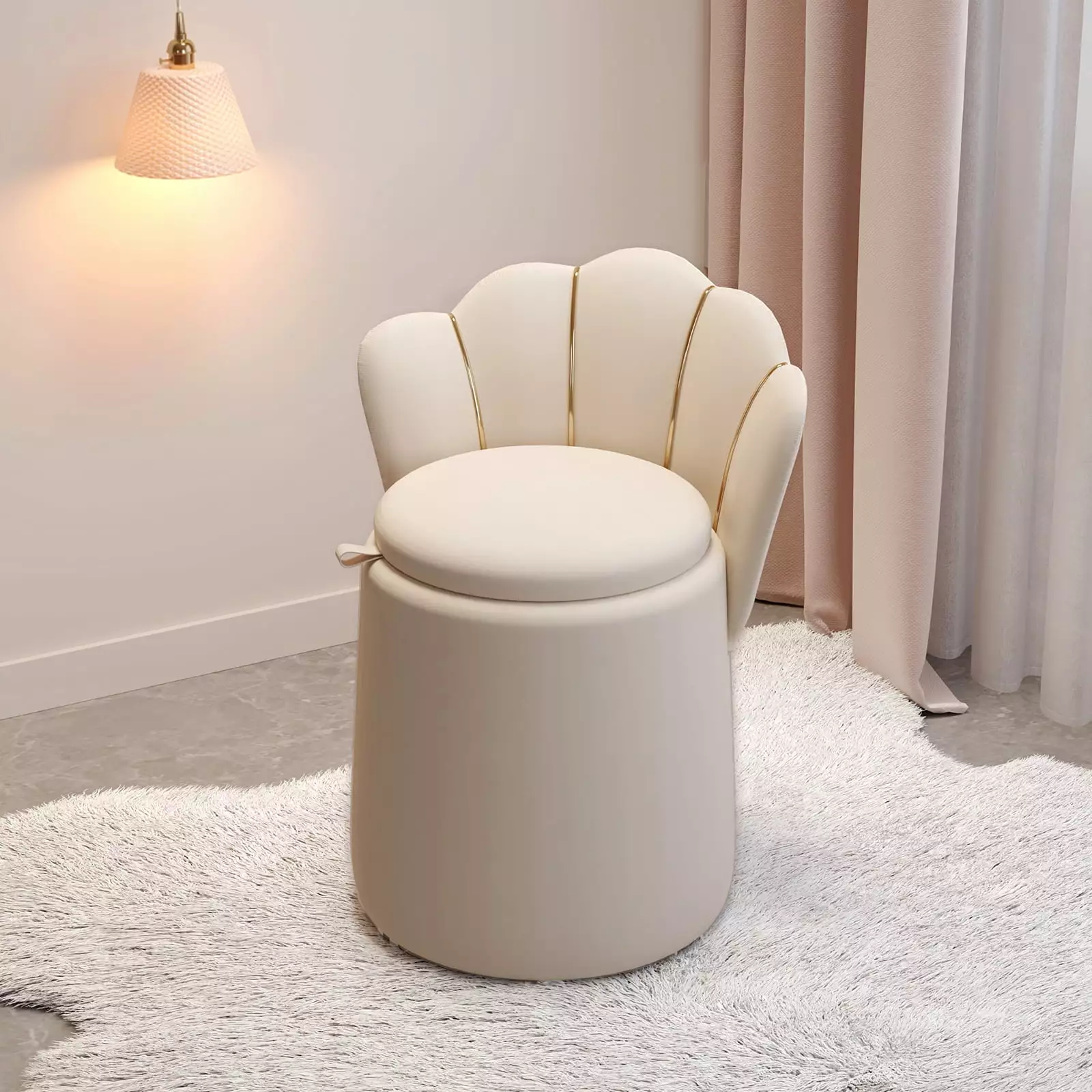 Velvet Vanity Begonia Chair Back Upholstered Storage Stool Wheels Bedroom Bathroom REDVOIU