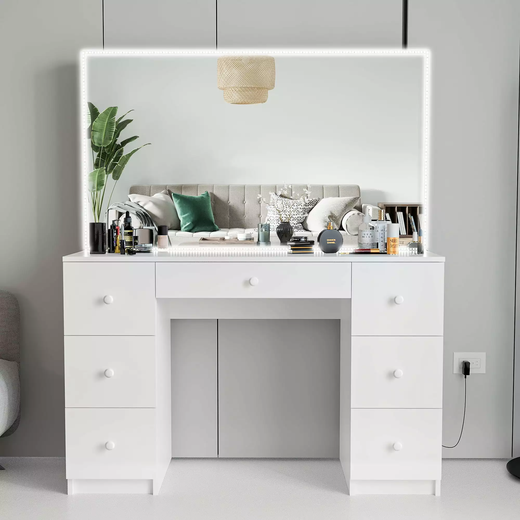 Ember Interiors Modern Lighted Vanity Table Mirror Bedroom Makeup Dressing
