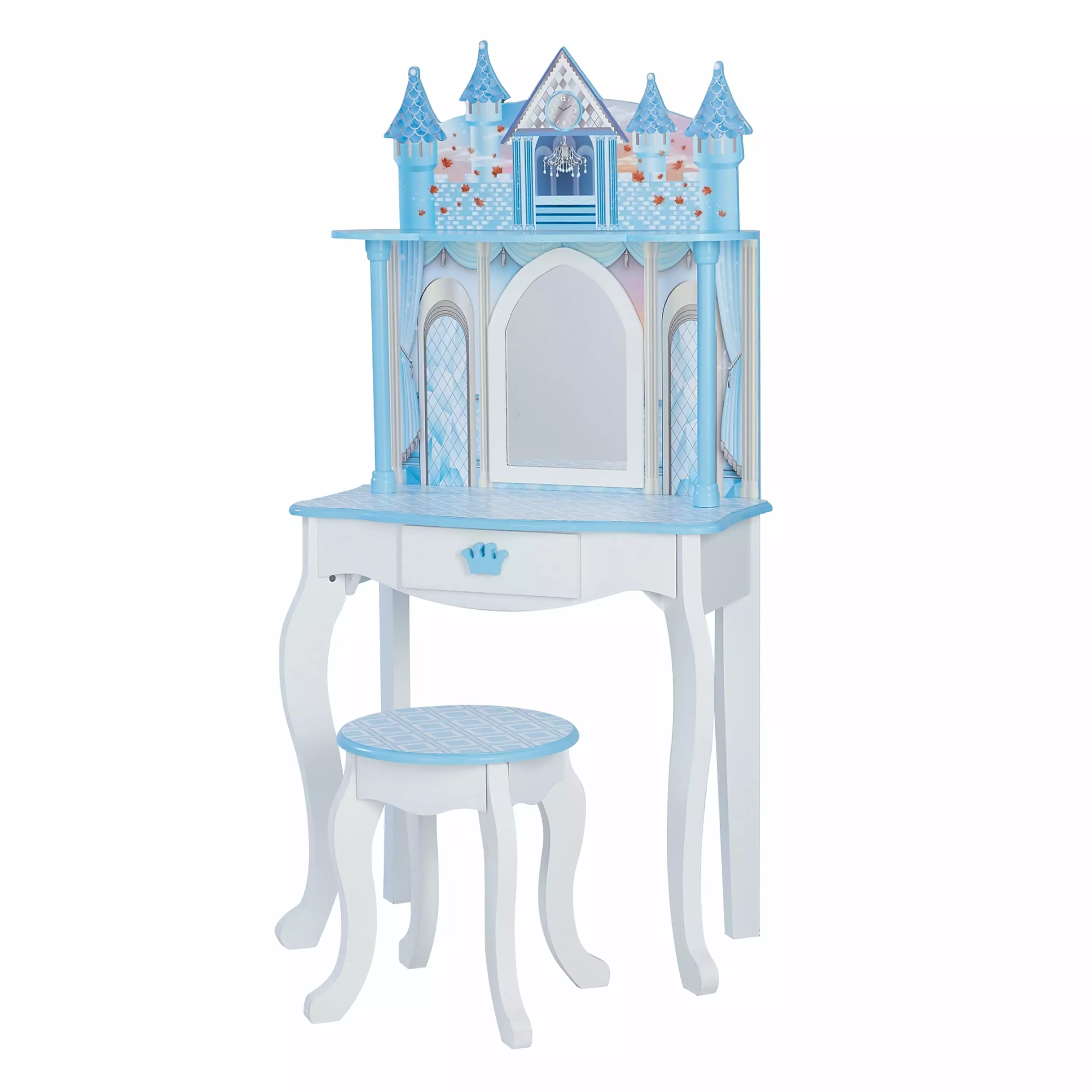 Fantasy Fields Dreamland Castle Kids Vanity Table & Stool Blue Princess Makeup Desk