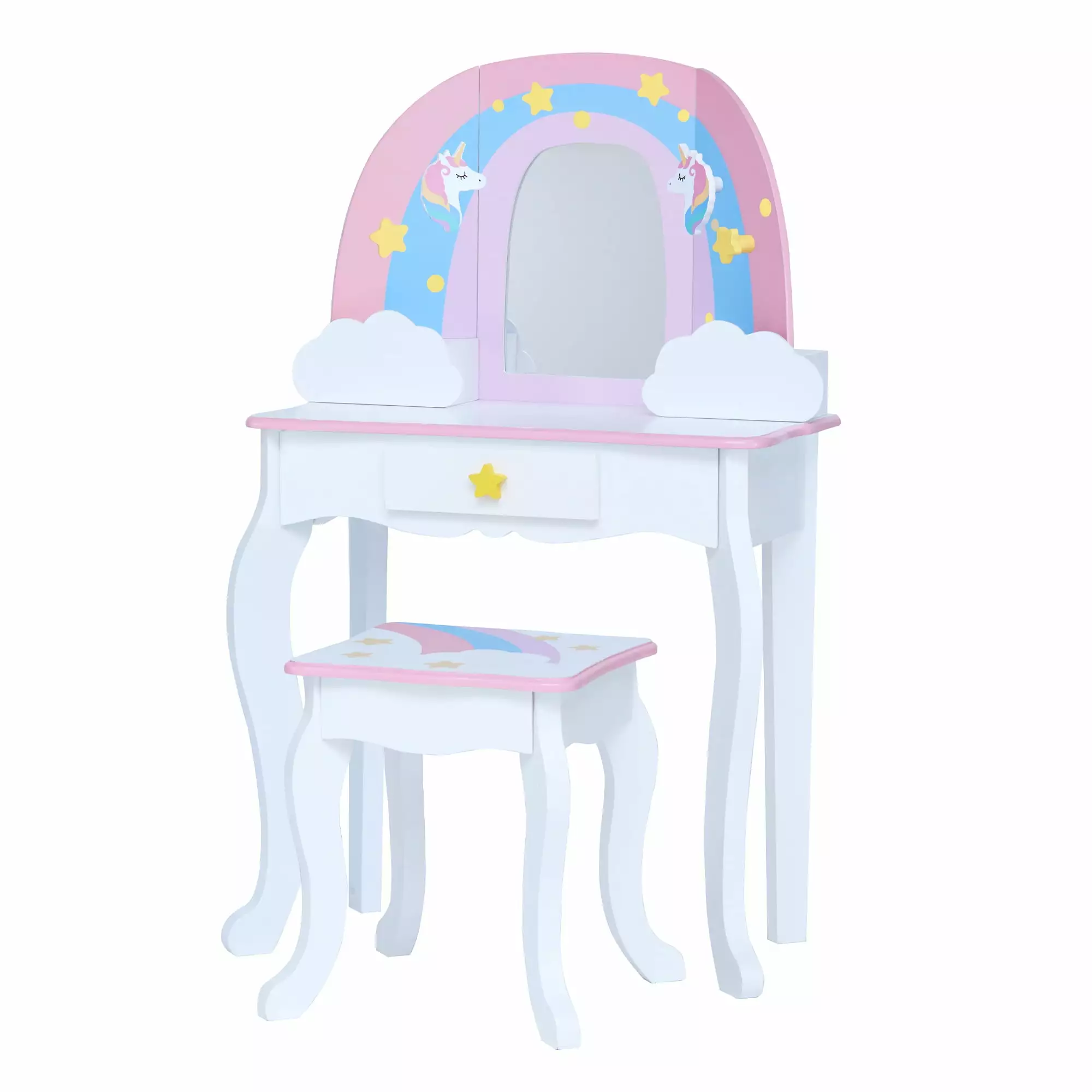 Teamson Kids Little Dreamer Kids Vanity Table and Stool White and Pink Fantasy Fields