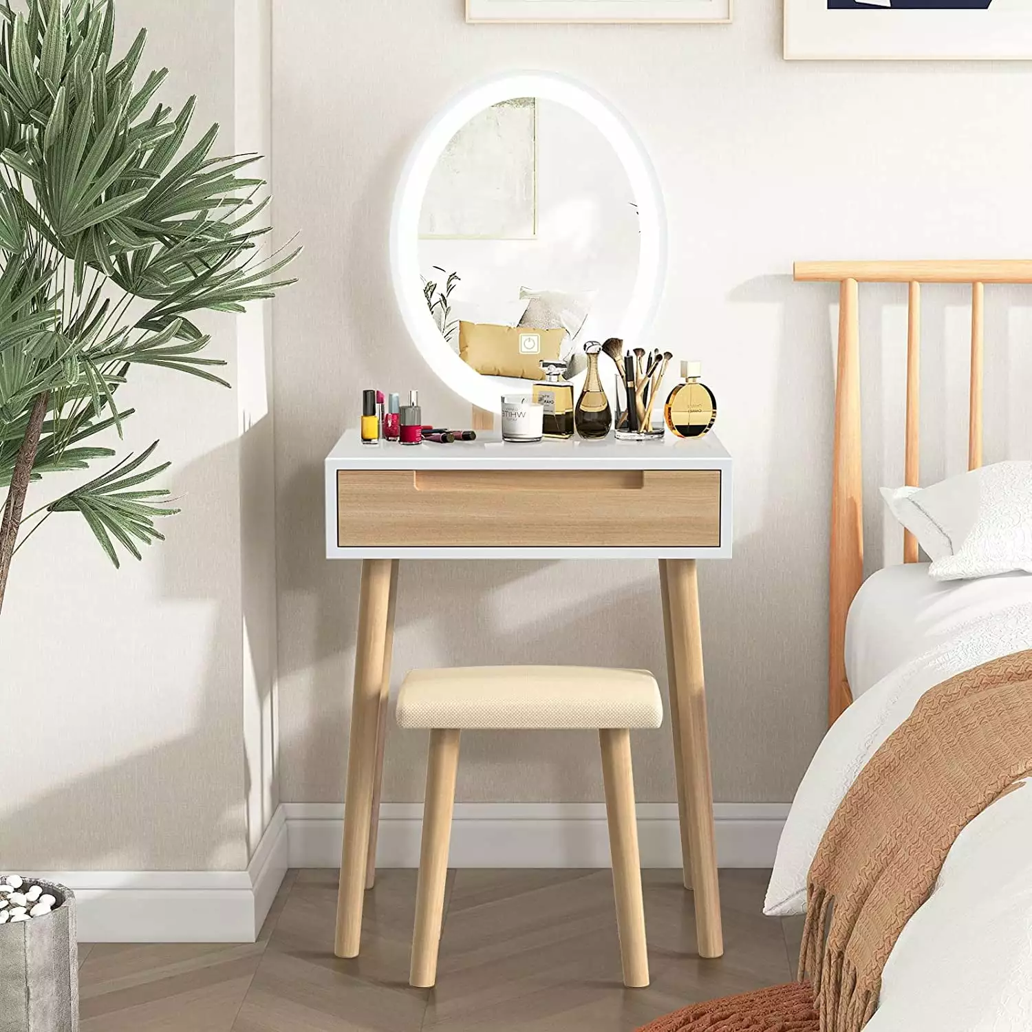 FULLWATT Vanity Table Set Dimmable Mirror - Bedroom Makeup Dressing Table