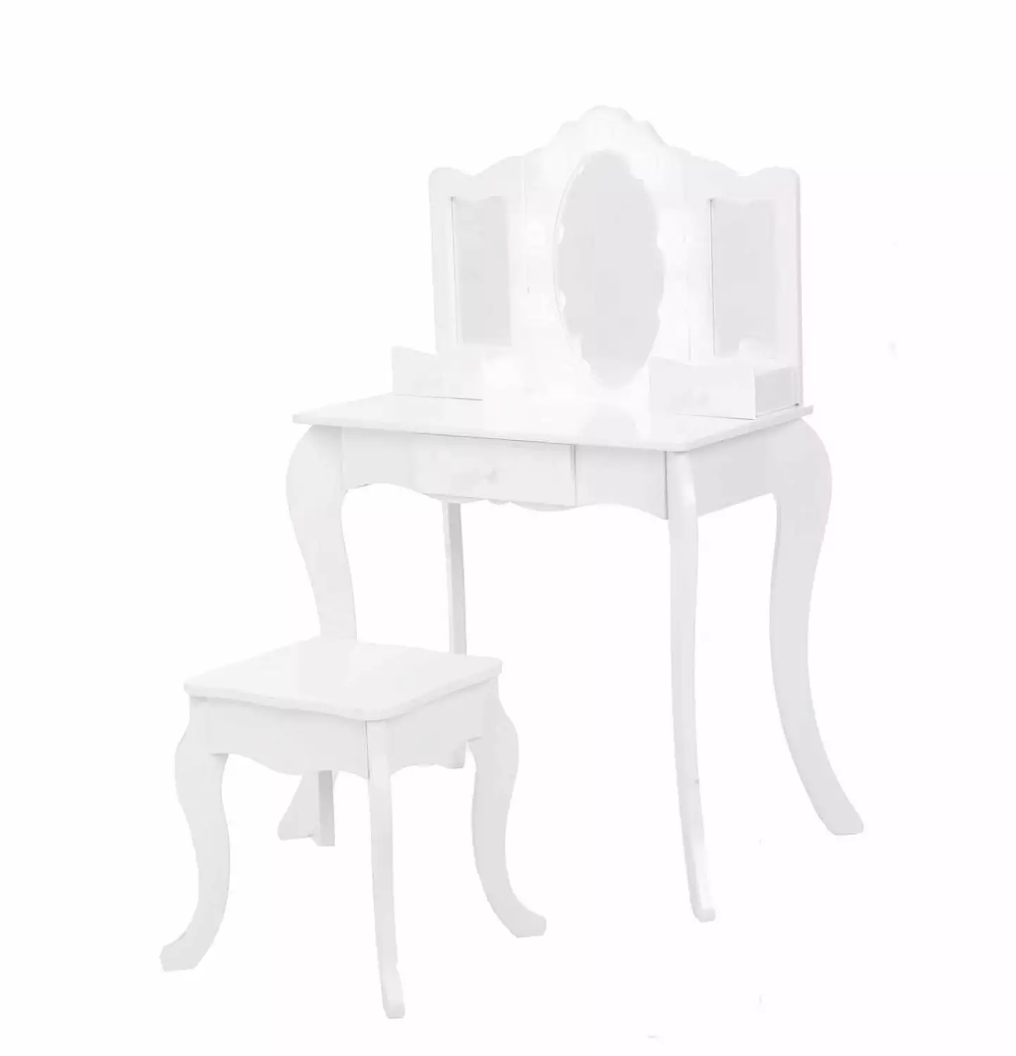 Kids Vanities LED Lights and Tri-Folding Mirror Girls Makeup Desk Fulvari