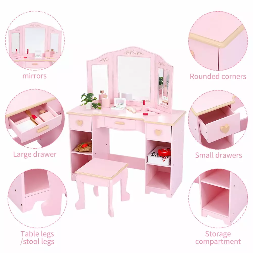 Girls Vanity Sets Mirror. Drawer. Chair. Princess Makeup Dressing Table. Perfect Gifts Kids Joyspirit