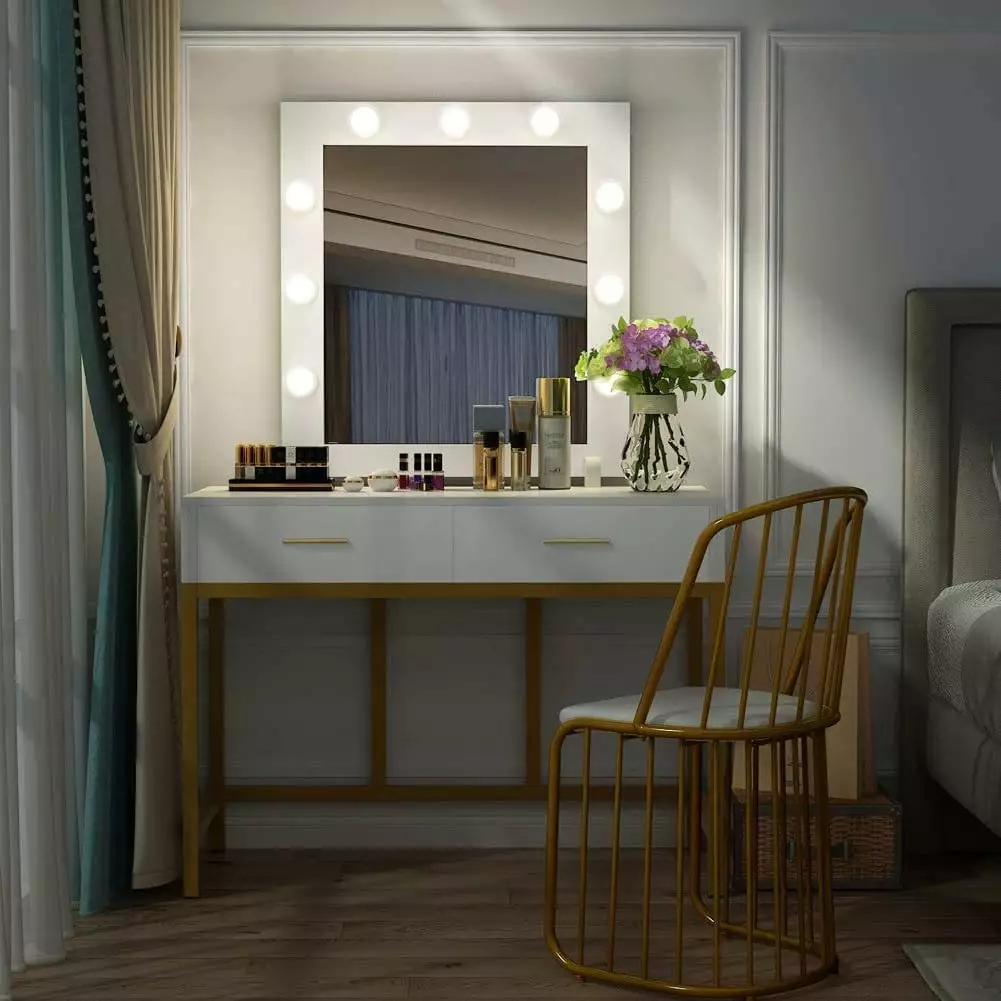 UBesGoo Lighted Vanity Table Makeup Dressing Table White Bedroom Modern Table