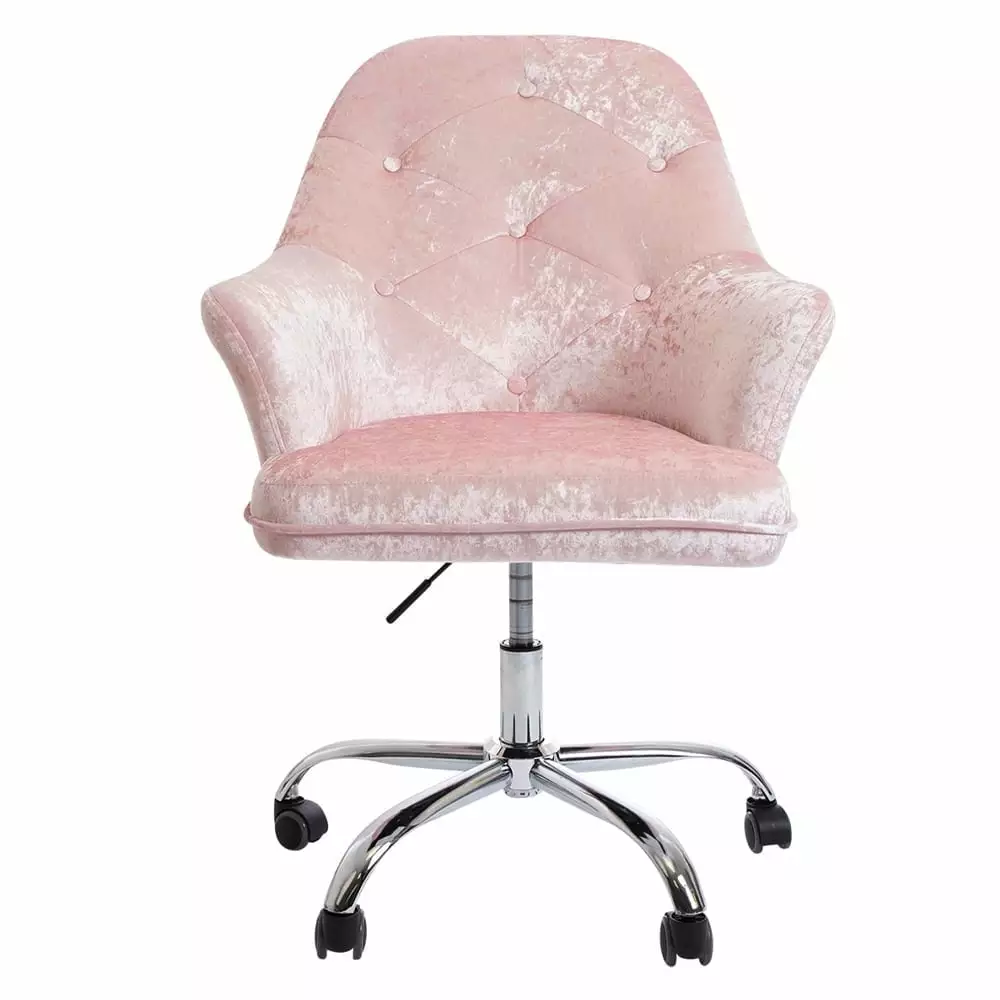 Impressions Vanity Michelle Tufted Vanity Chair 360 Degree Swivel Button Design Desk Seat Non Marking Casters Pink Crushed...