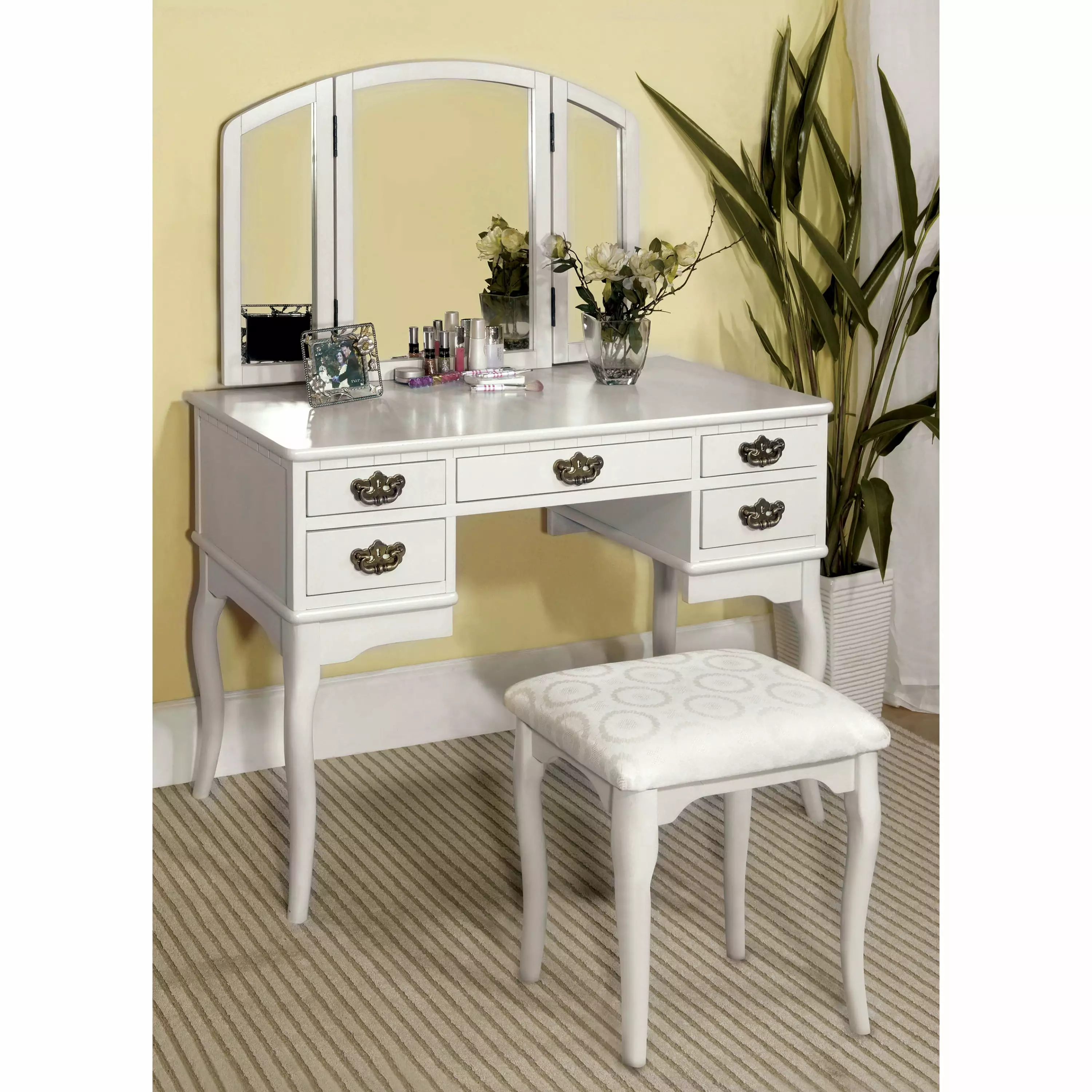 Furniture America Amarillo Transitional 3-Piece Vanity Set White