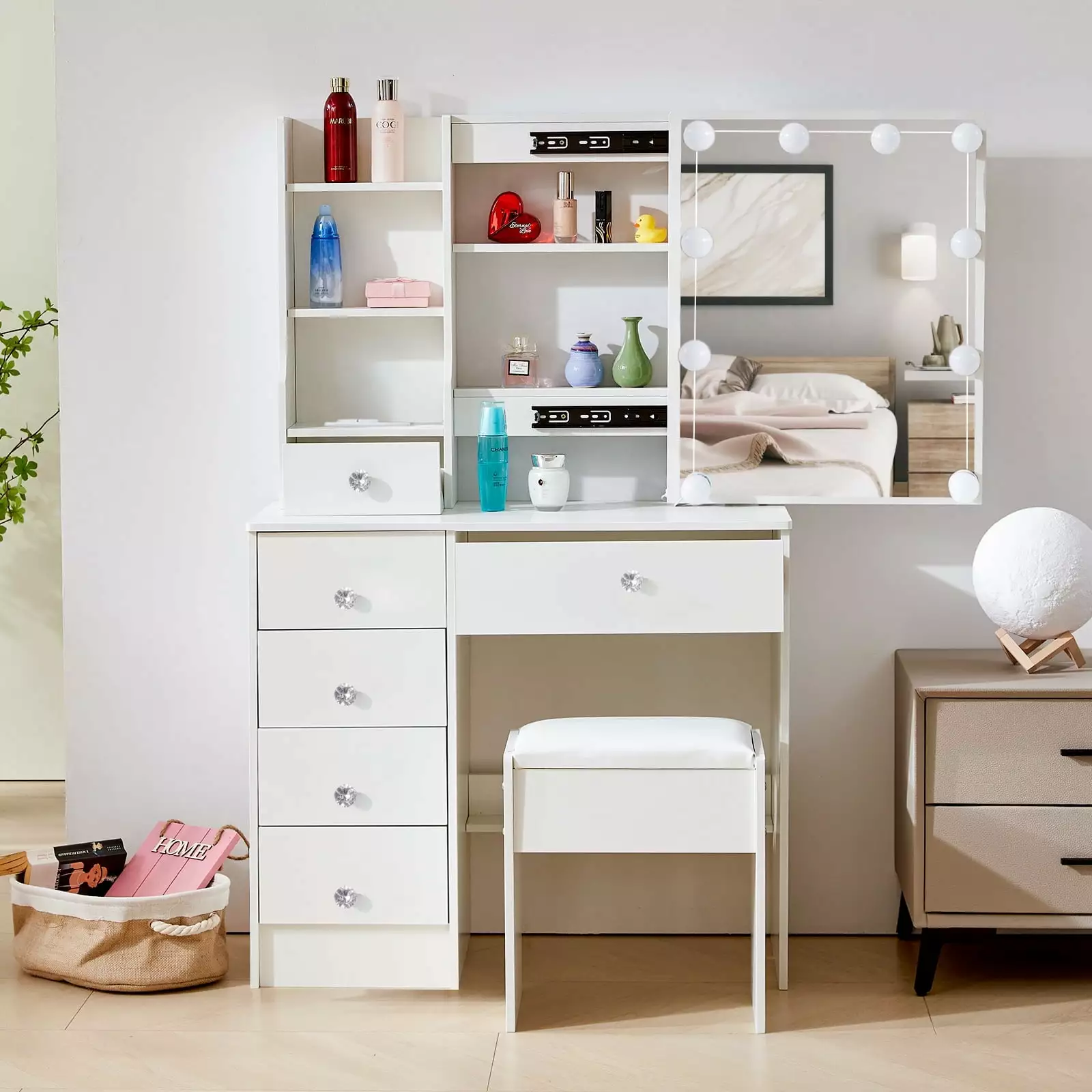 Jarbalai Makeup Vanity Lights and Mirror, Includes Charging Station and Storage