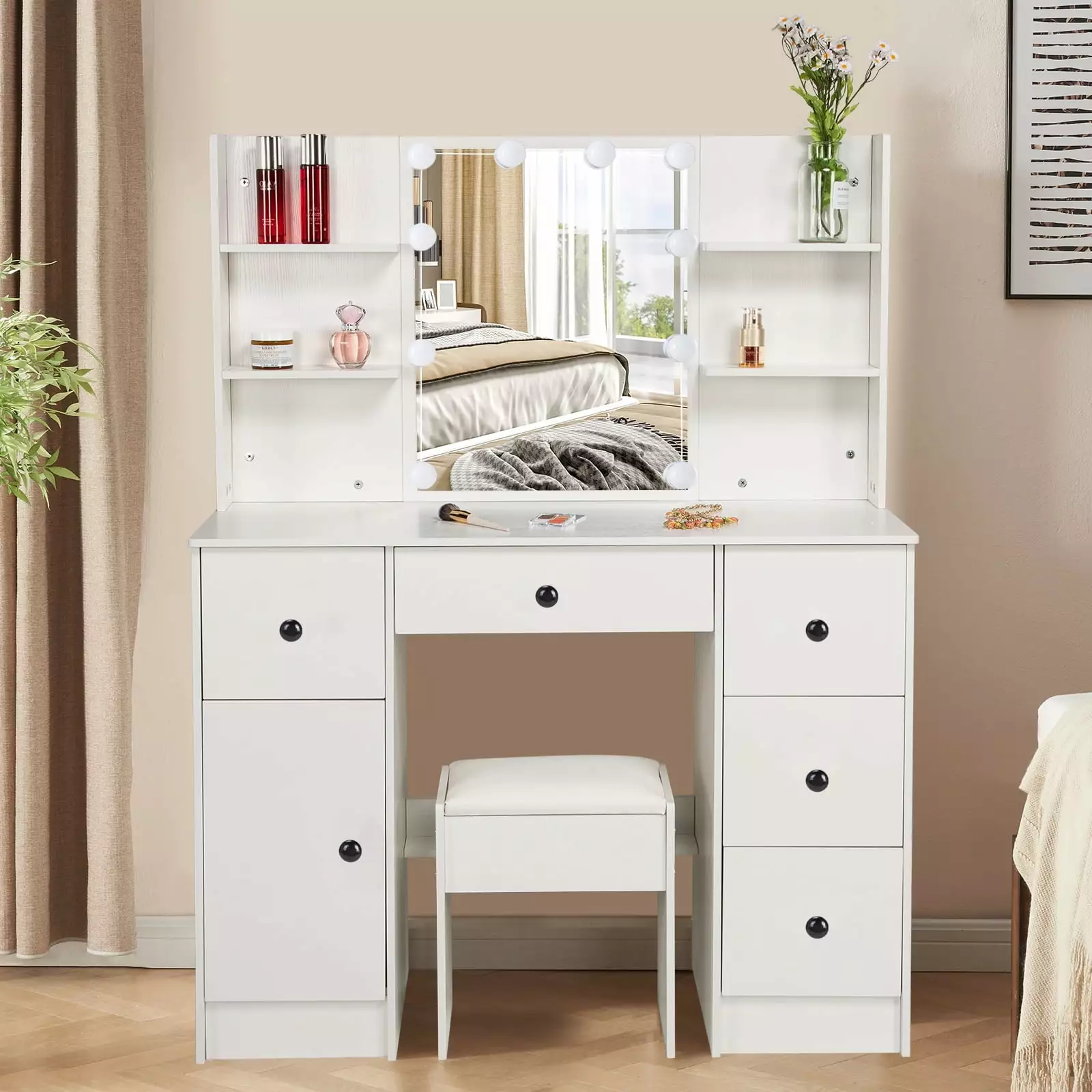 JBLCC Modern Vanity Set Mirror and Lights, 5 Drawers, Dressing Table Girls