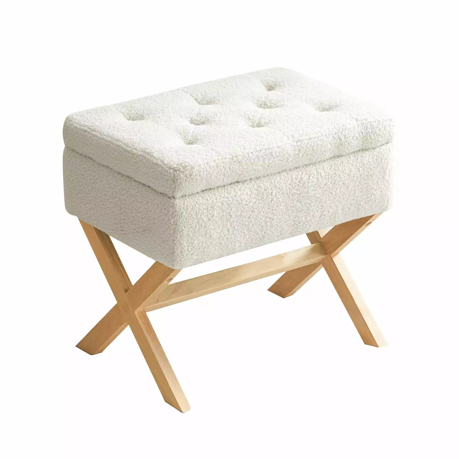 Dressing Table Stool Square Storage Upholstered Linen Fabric Solid Wood Legs Unbrand