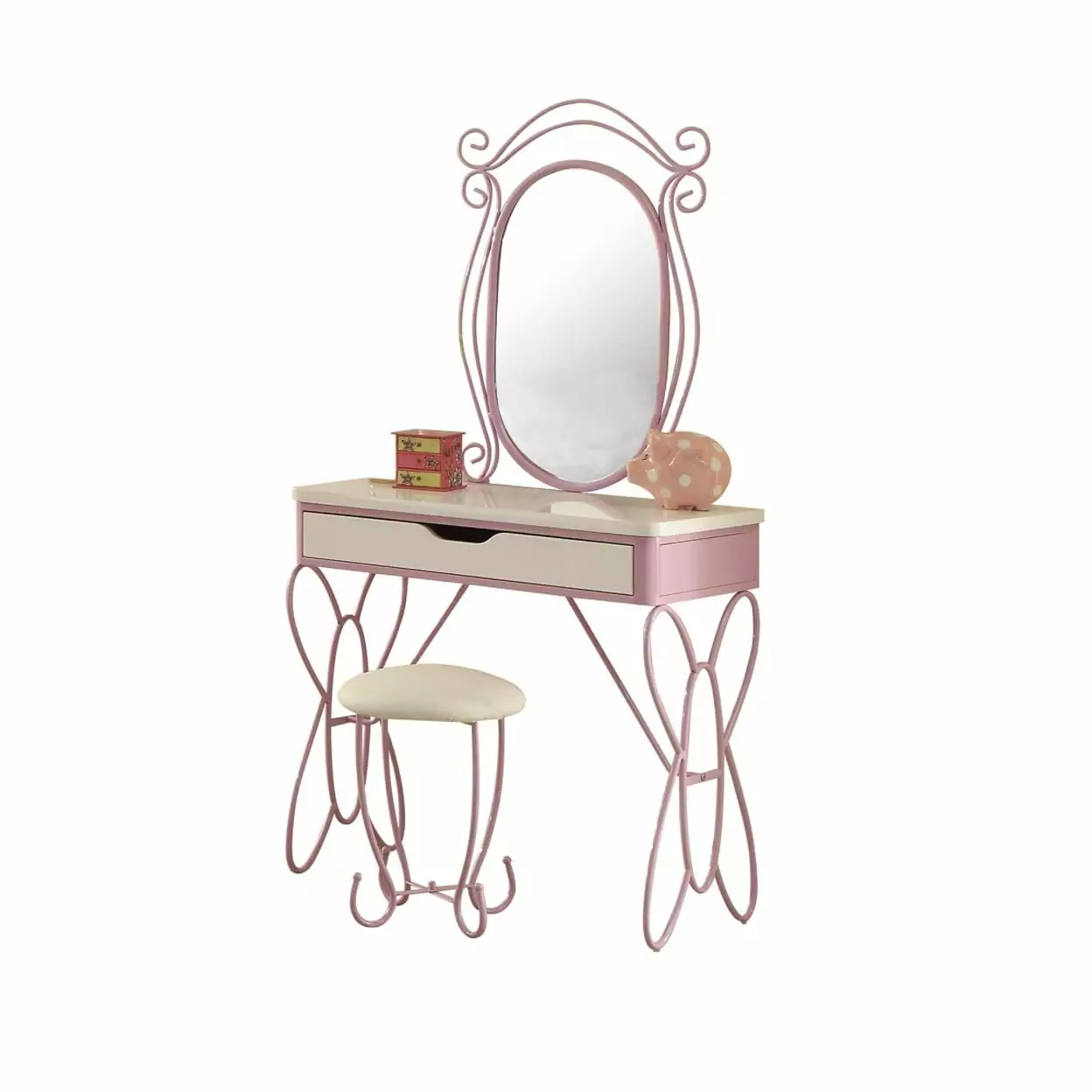 Acme Priya II Vanity Desk and Mirror - White and Light Purple Makeup Table Saltoro Sherpi