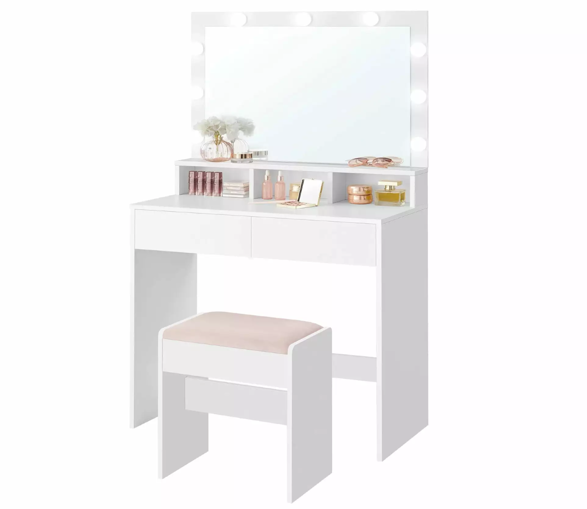 Kate Makeup Vanity Desk LED White Vanity Table Set Bedroom SONGMICS HOME