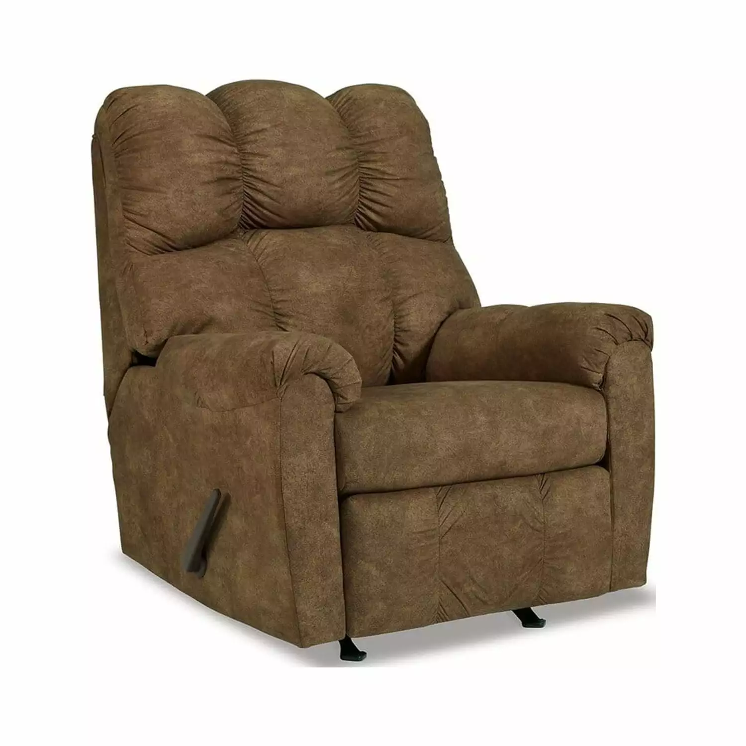 Zom 39 Inch Manual Recliner Chair Rocker Warm Brown Vegan Faux Leather Benjara