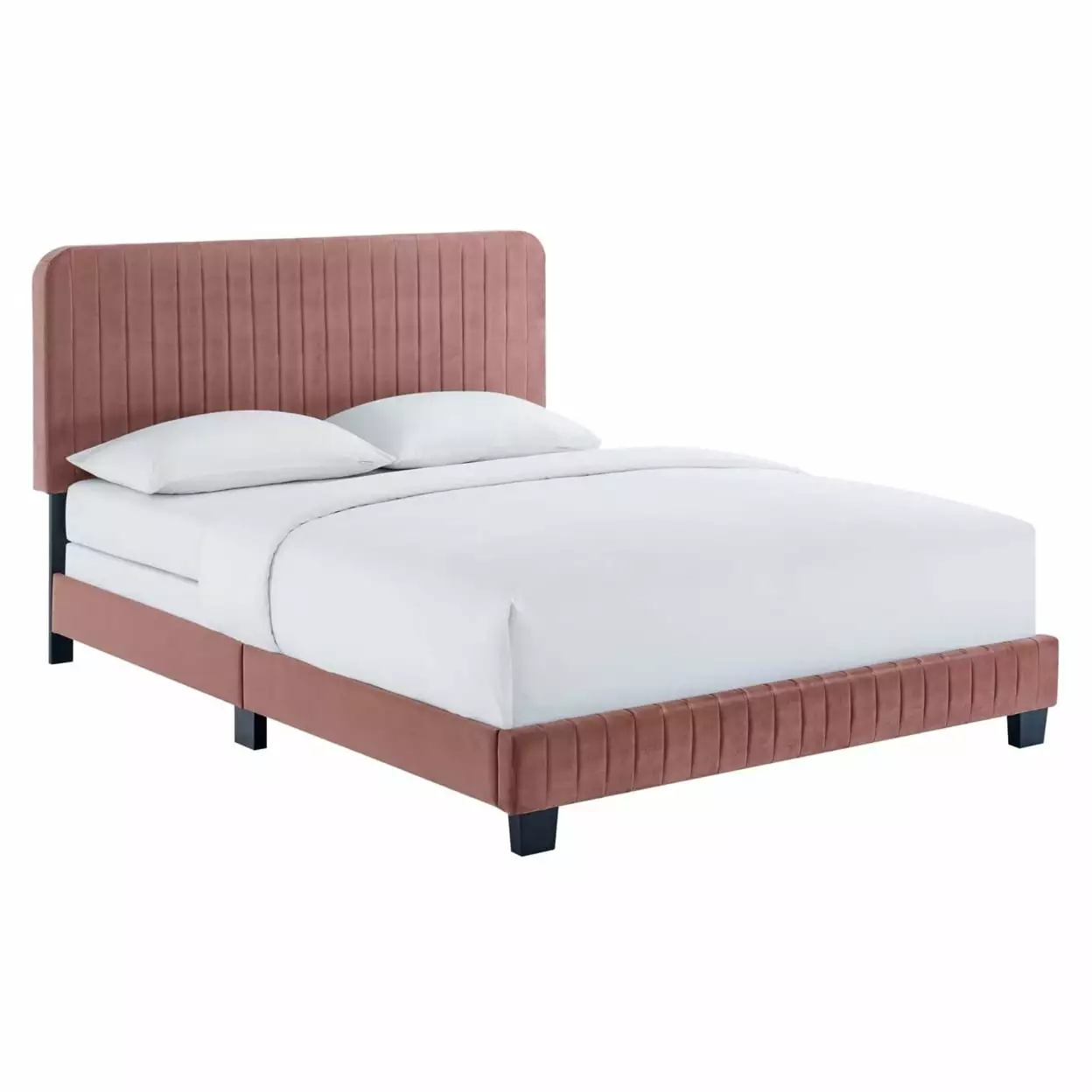 Modway Celine Channel Tufted Functionality Velvet Full Bed Dusty Rose