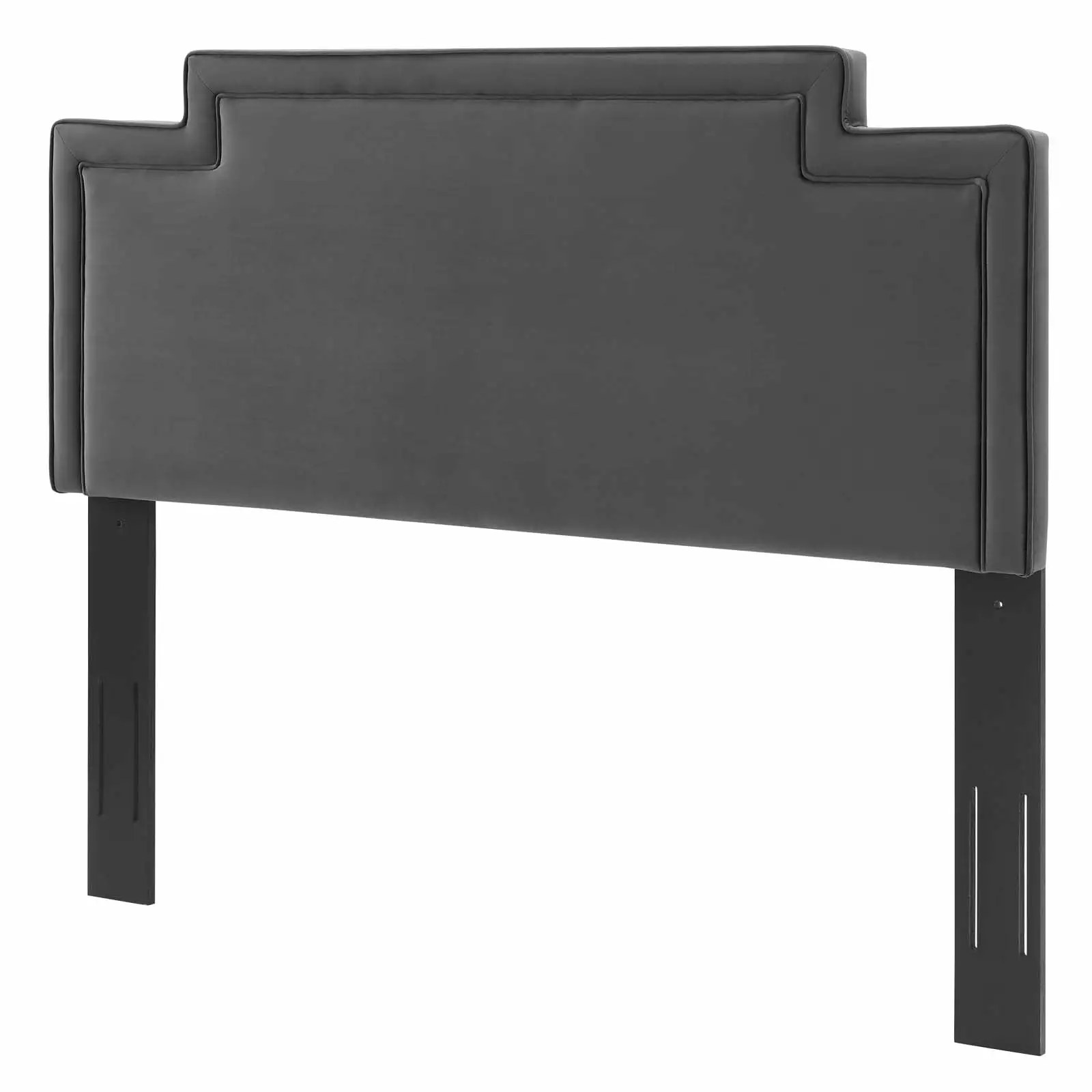 Full Queen Size Charcoal Grey Velvet Headboard Modern Mid-Century Style