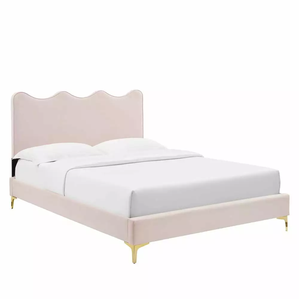 Modway Current Modern Velvet Full Size Platform Bed Pink