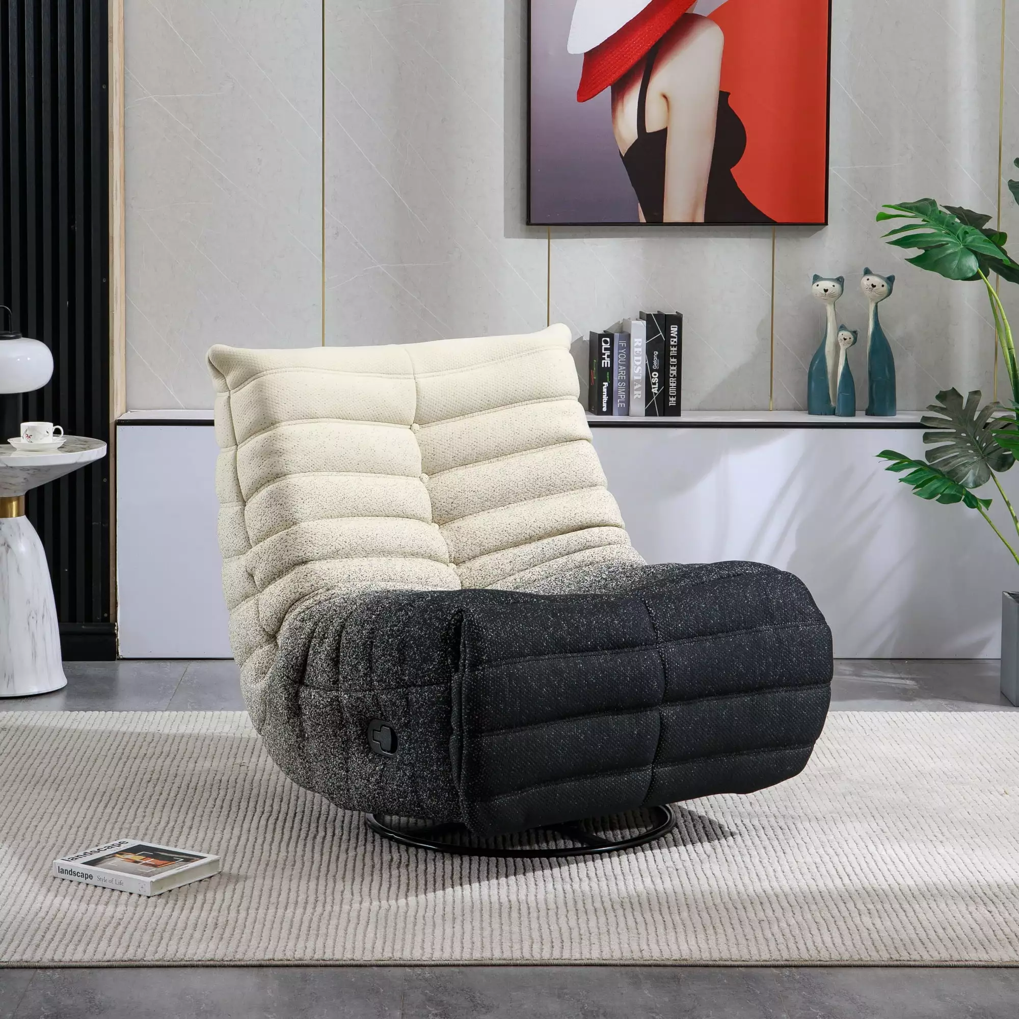 Swivel and Rocking Velvet Recliner Adjustable Footrest and Side Pocket Comfortable Seating ANTFURN