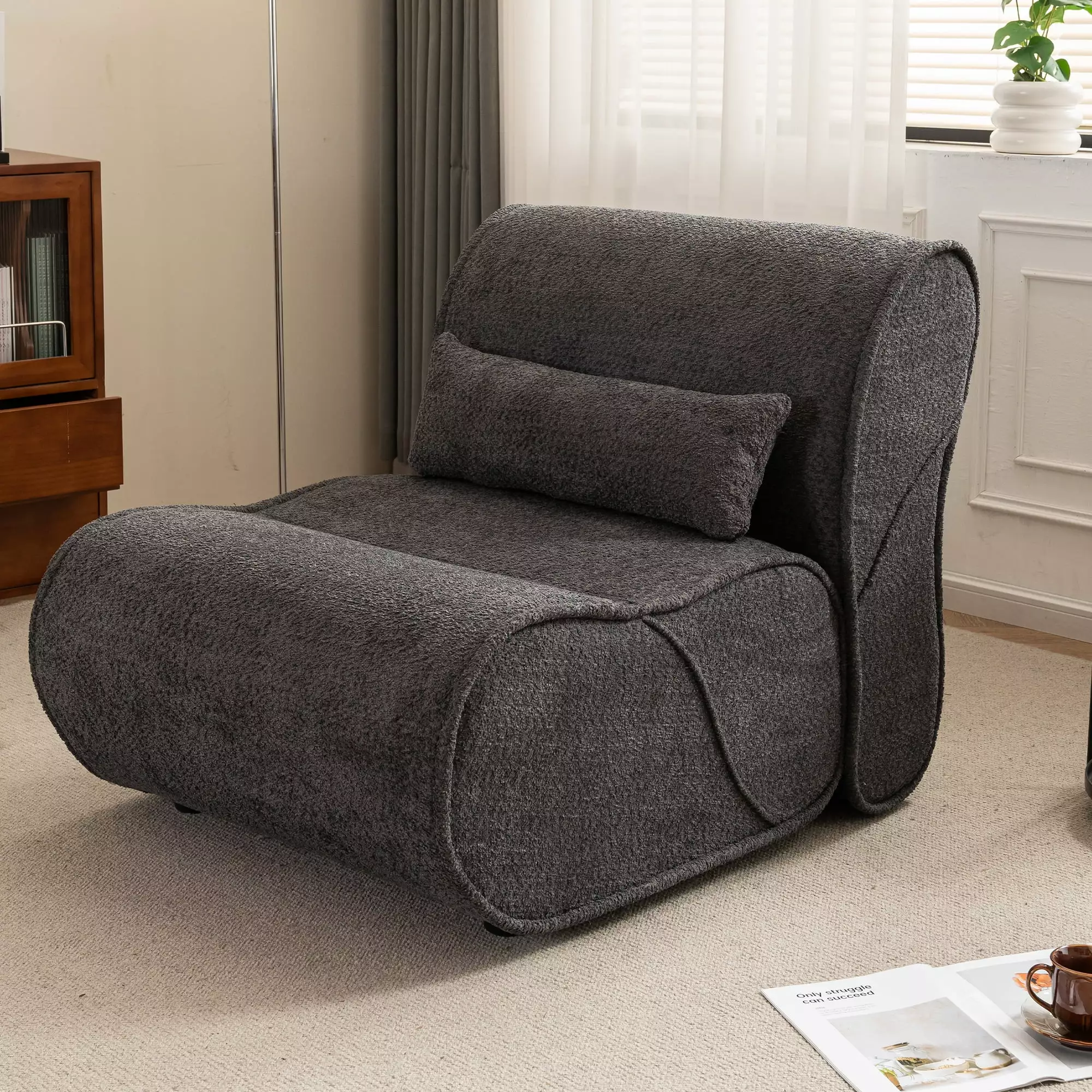 Soft Pellet Velvet Recliner - Comfortable Lounge Chair Waist Pack Padding Dark Gray OFCCUSTOM