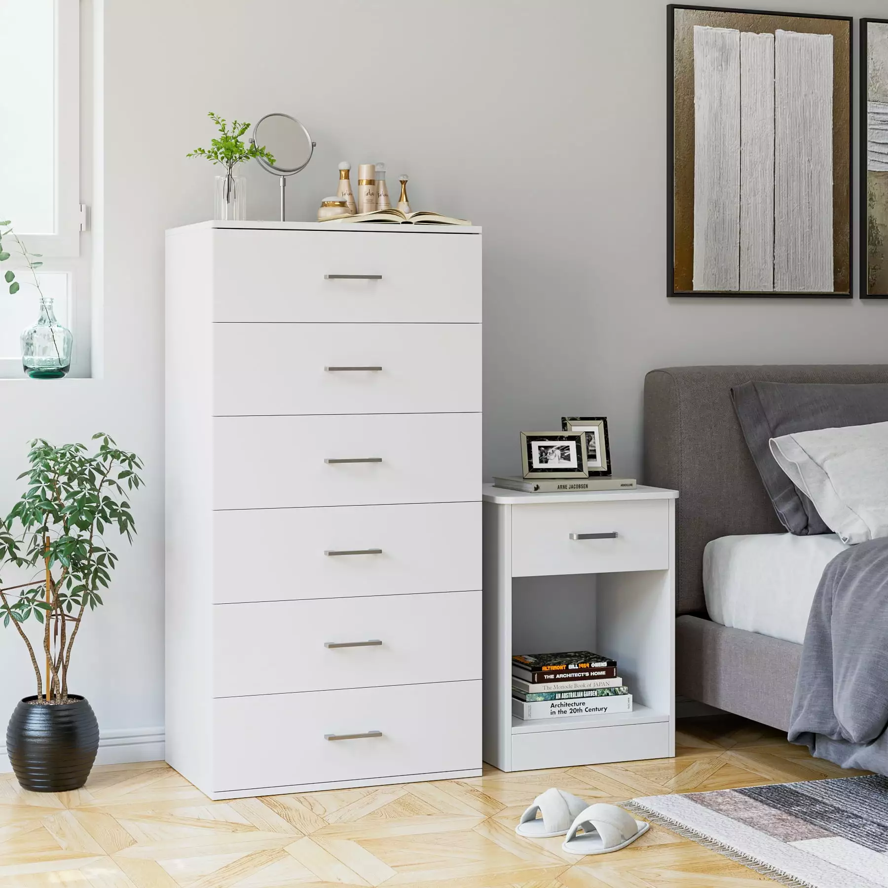 Homfa White 6-Drawer Vertical Chest Drawers Bedroom and Living Room Storage