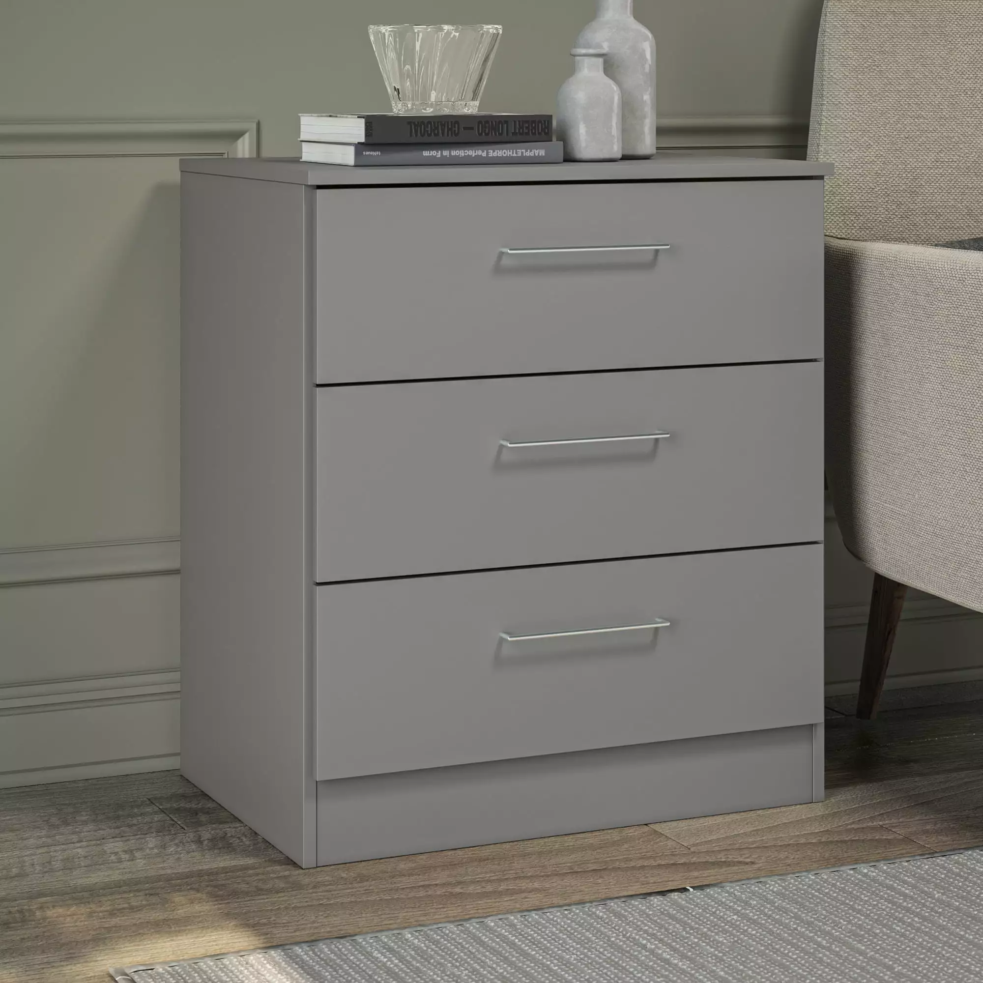 Jolyne 3 Drawer Vertical Dresser Grey Finish Bedroom 29.5 H x 25.5 W x 17.7 D K1 International Group