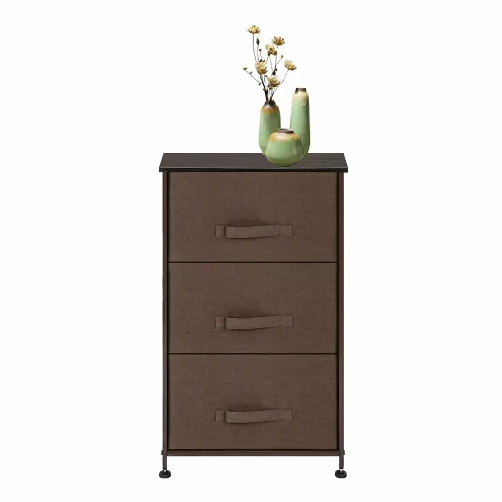 Ktaxon Vertical Dresser Storage Tower Sturdy Steel Frame and Wood Top Gray Linen Brown