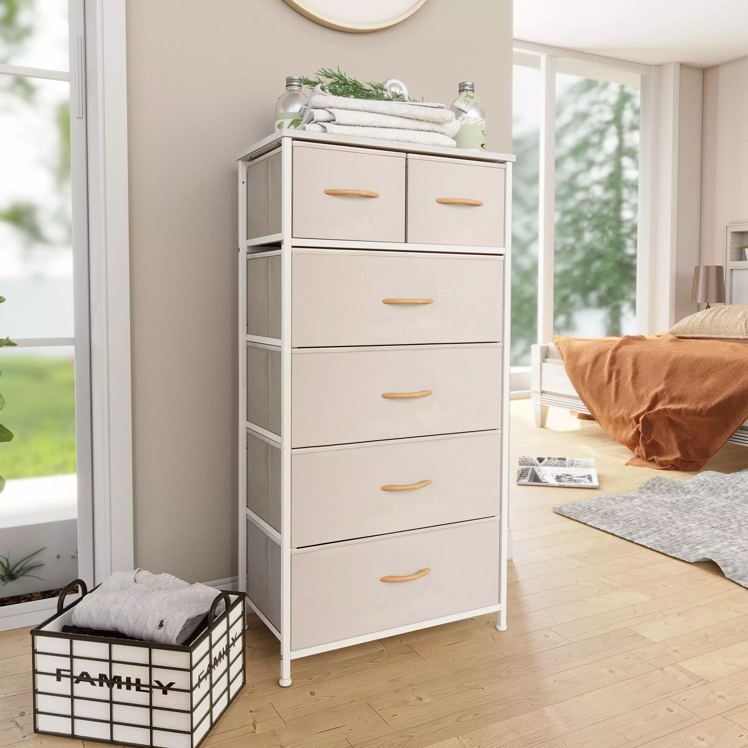 Pellebant 6 Drawer Vertical Dresser Storage Tower Beige Light Wood