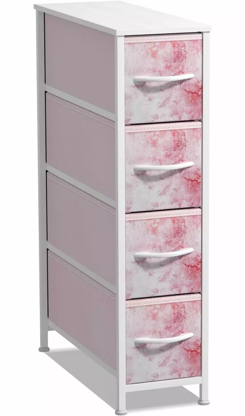 Sorbus Narrow 4 Drawer Vertical Dresser Tower Tie-Dye Fabric Bins Pink