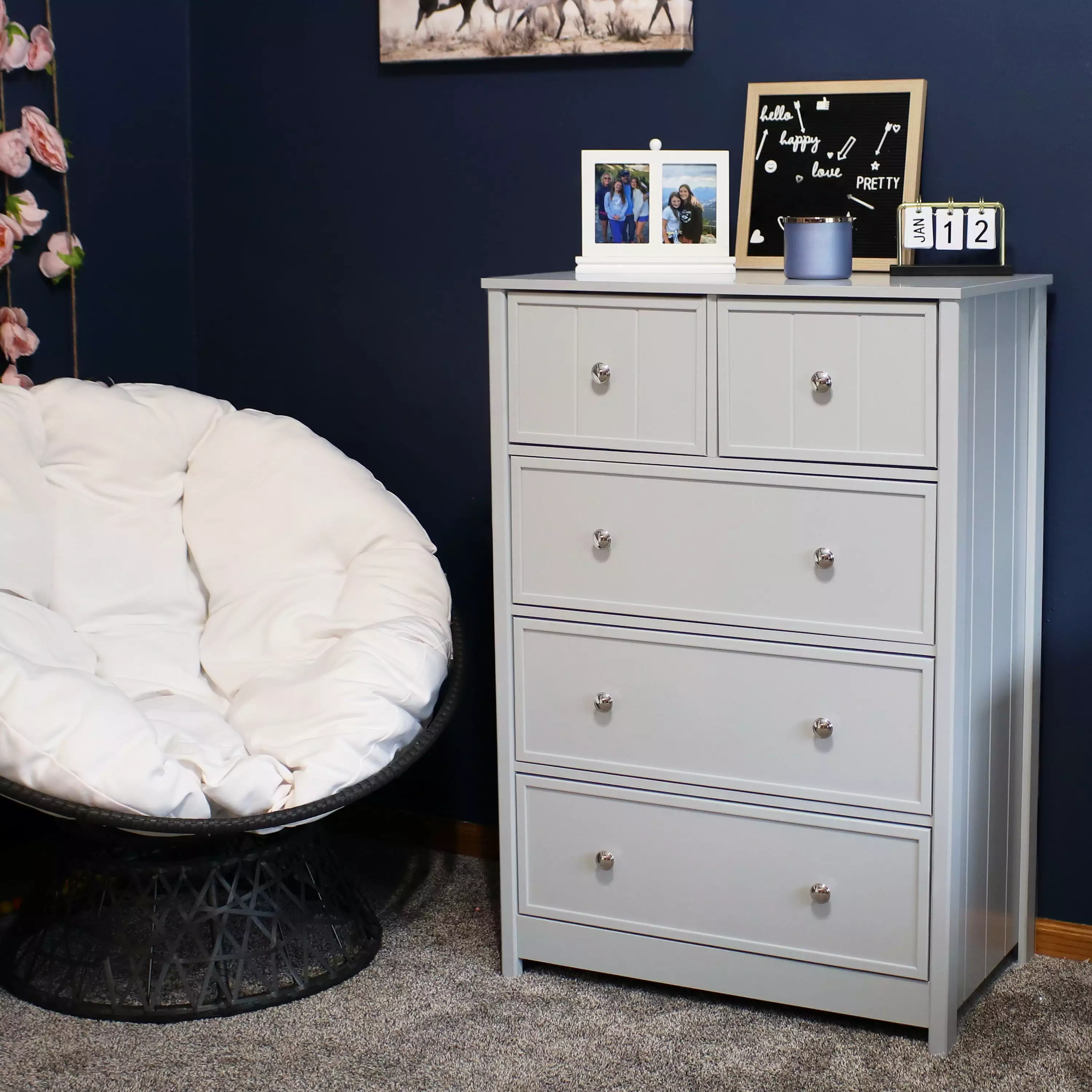 Sunnydaze Vertical Beadboard Dresser 5 Drawers Gray 43.5 H Sunnydaze Decor