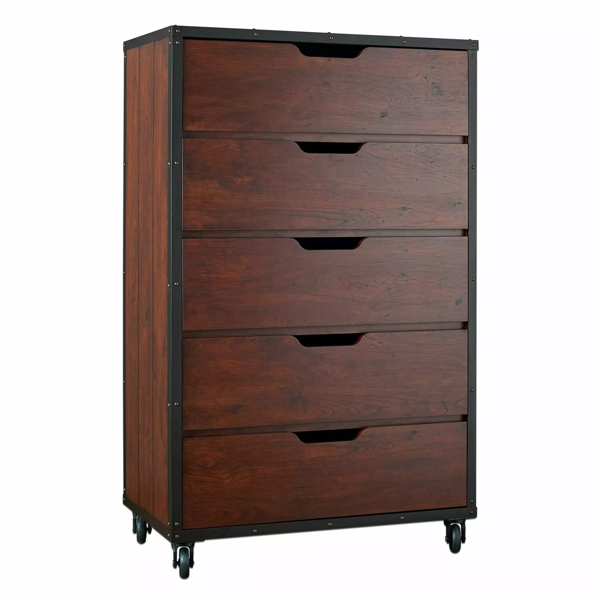 Furniture America Christian Wood Chest Casters Vintage Walnut