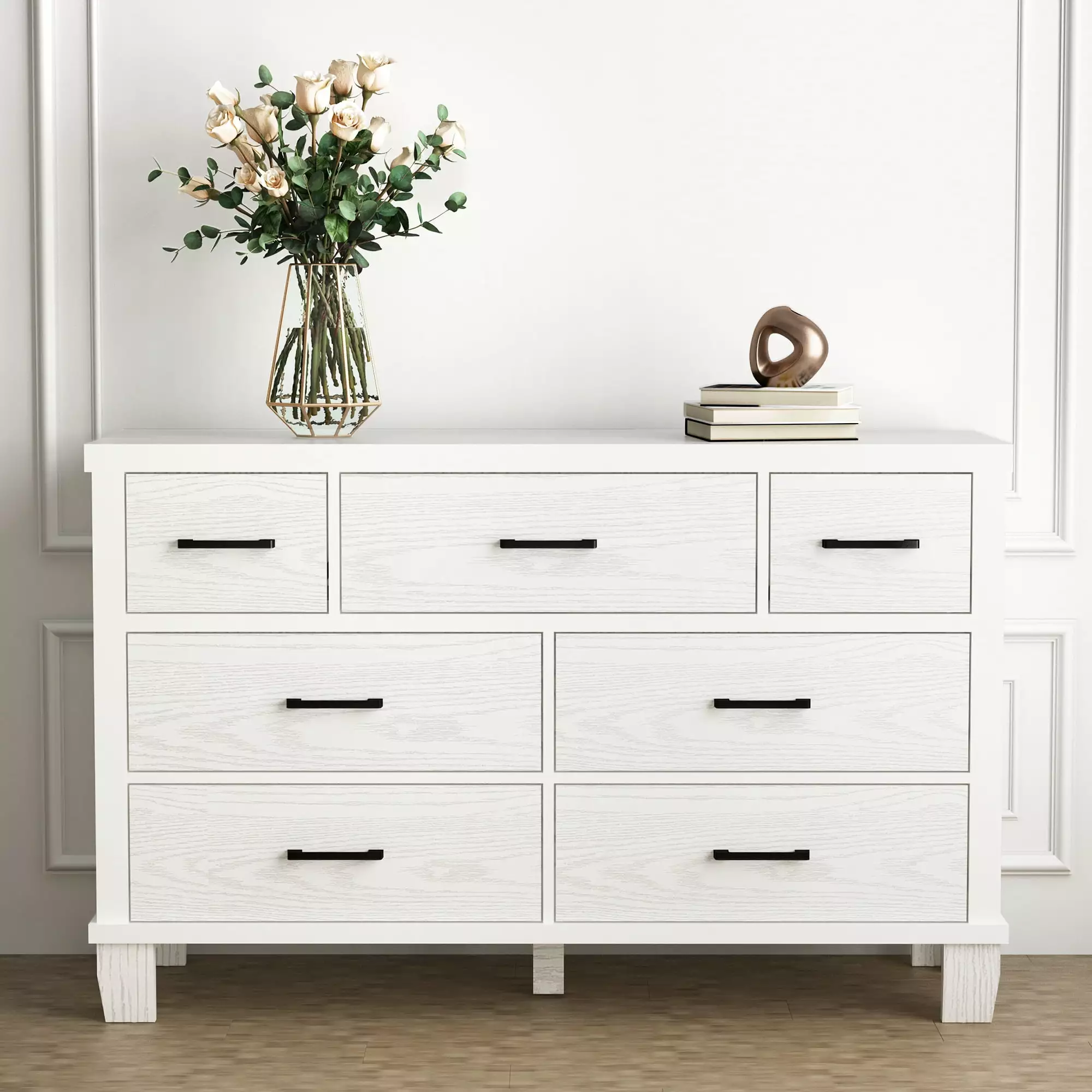 BEKAY Vintage Dresser 7 Drawers Wooden Chest Bedroom Closet Storage