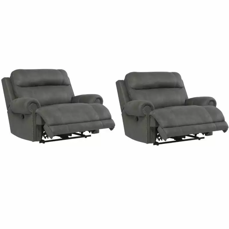 Home Square 2 Piece Faux Leather Zero Wall Recliner Set Gray - Space Saving Design
