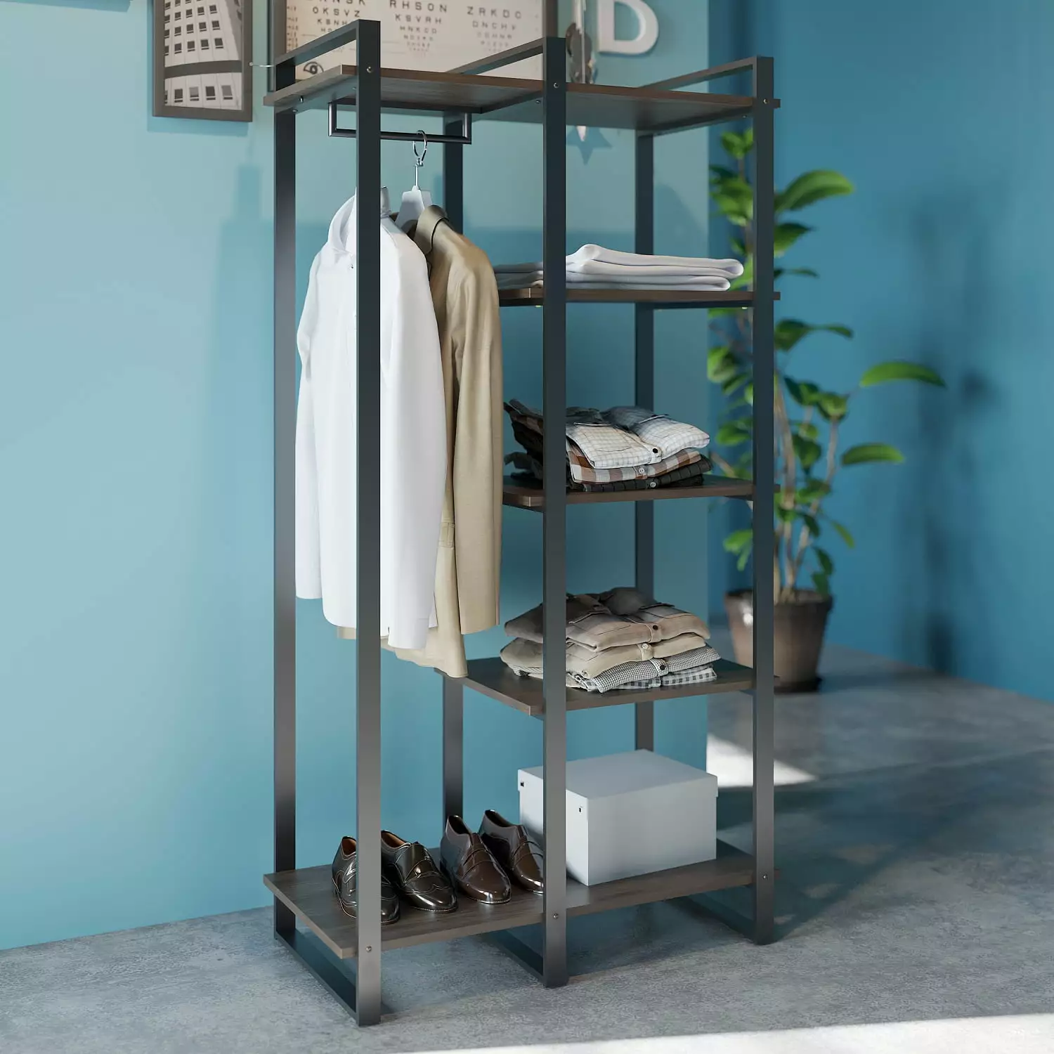 Zinus Brock 64 4-Shelf Bookcase Hanging Storage - Acacia Wood and Metal Frame