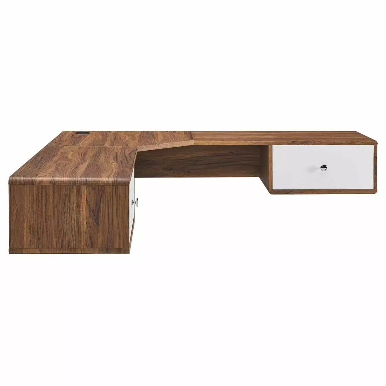 Modway Transmit 55 Wall Mount Corner Wood Office Desk Walnut White Space Saving Design