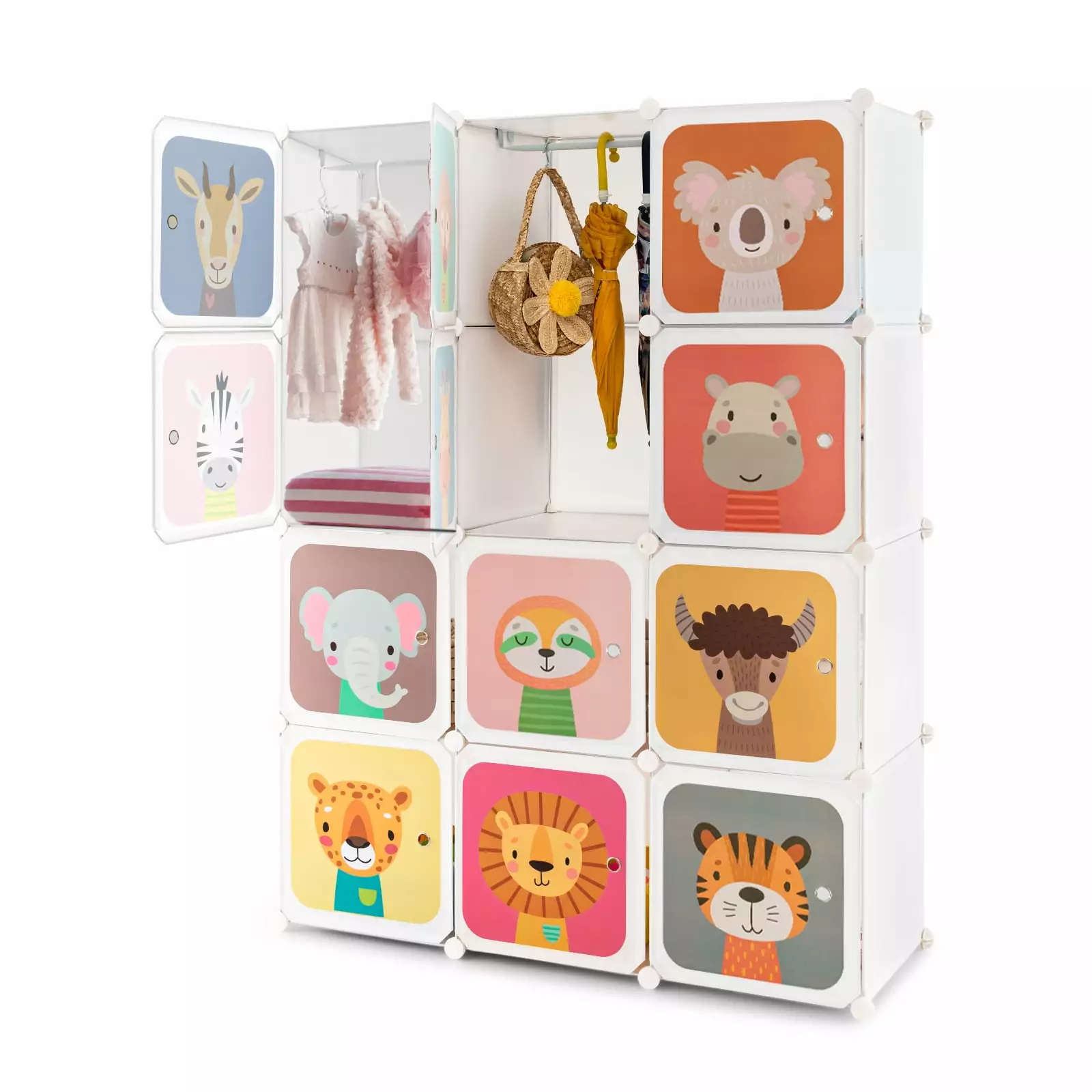 Infans 12-Cube Kids Wardrobe Baby Dresser Bedroom Armoire Hanging Closet and Door