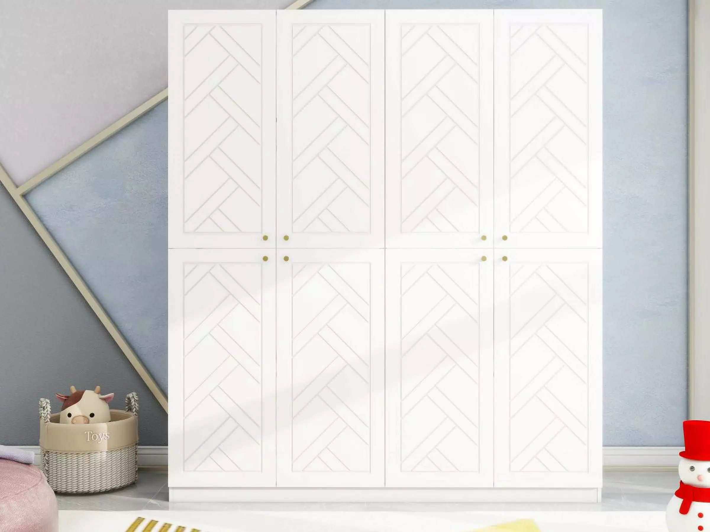 Sigoryi Large Armoire Wardrobe Closet 4-Door Modern Freestanding Wardrobe Drawers White