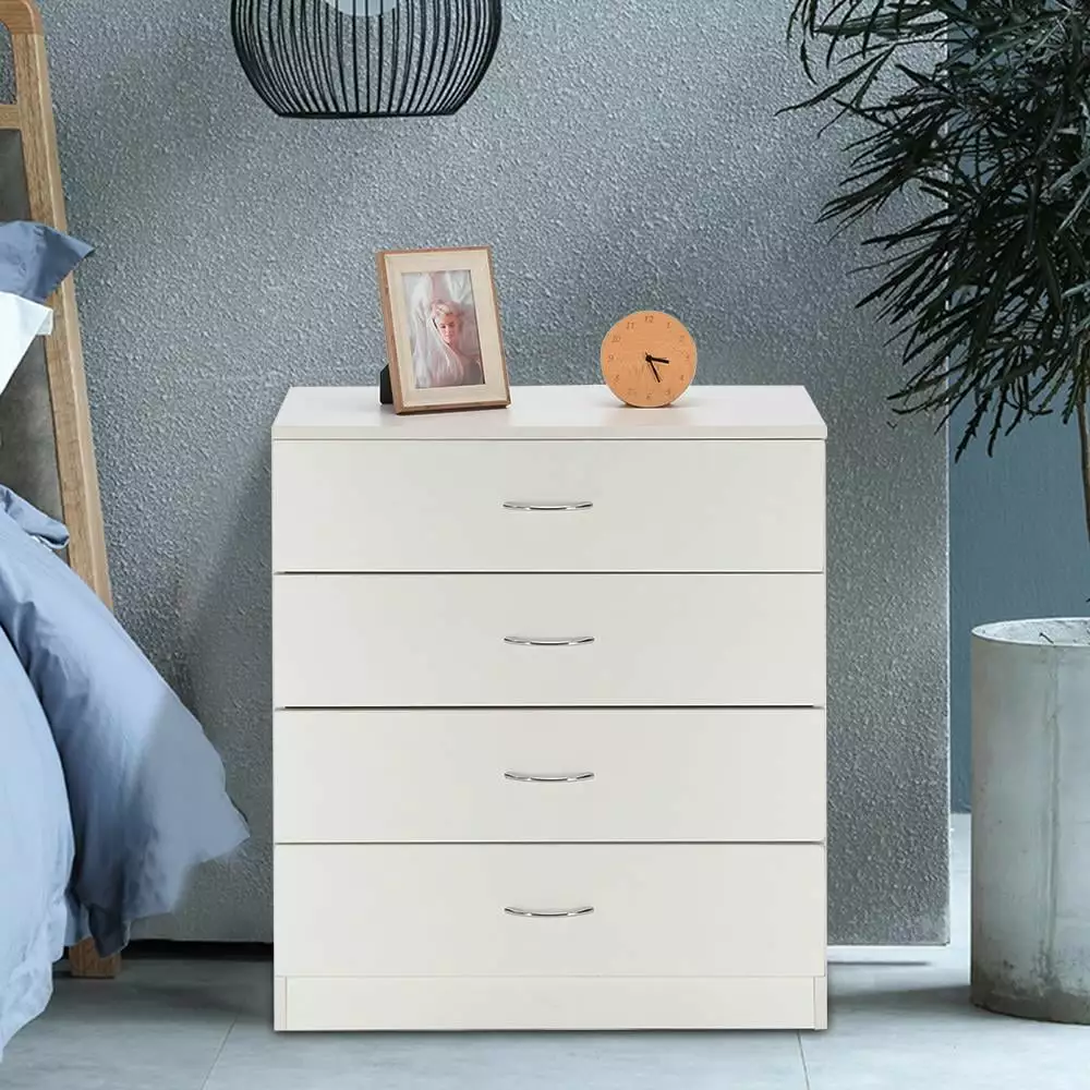 Ktaxon 4 Drawer Dresser Pure White Metal Handles Bedside Night Stand Bedroom Furniture FCH