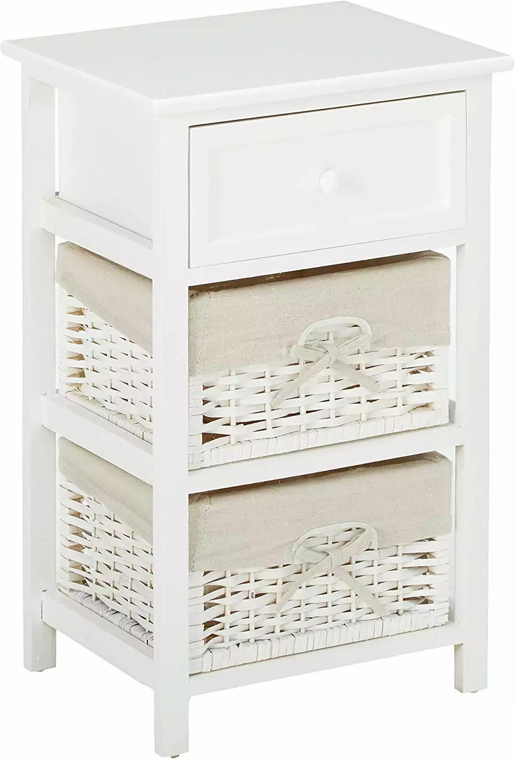 JAXPETY Nightstand 2 Wicker Storage Beds and 3 Tiers White Bedroom