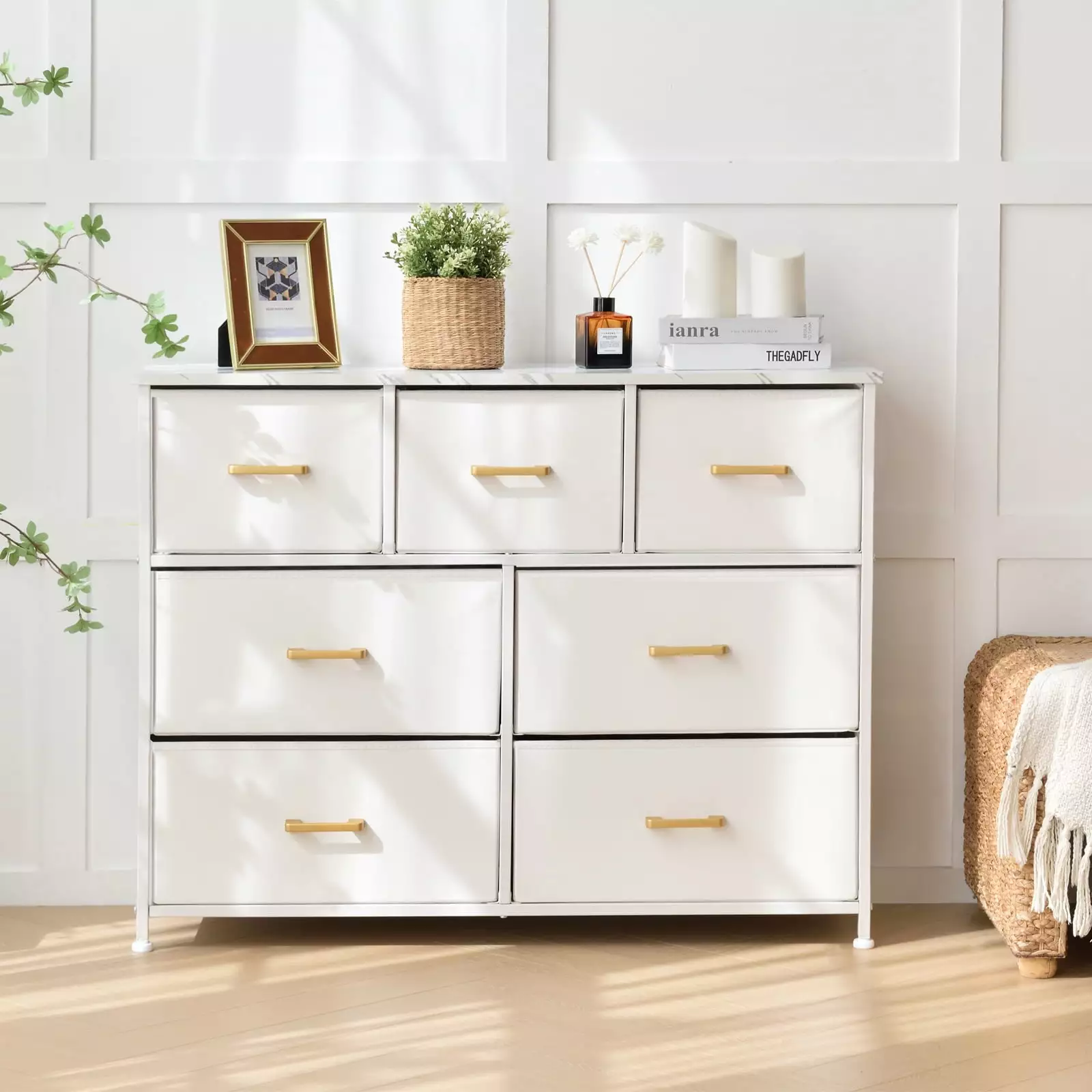 Bigroof Wide Dresser 7 Drawers Luxury Artificial Leather Storage Tower Bedroom Living Room