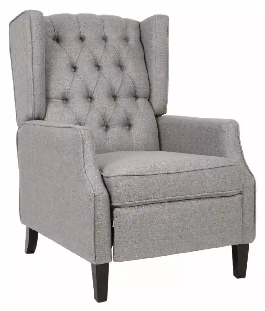 Keating Traditional Wingback Recliner Gray and Dark Brown Noble House